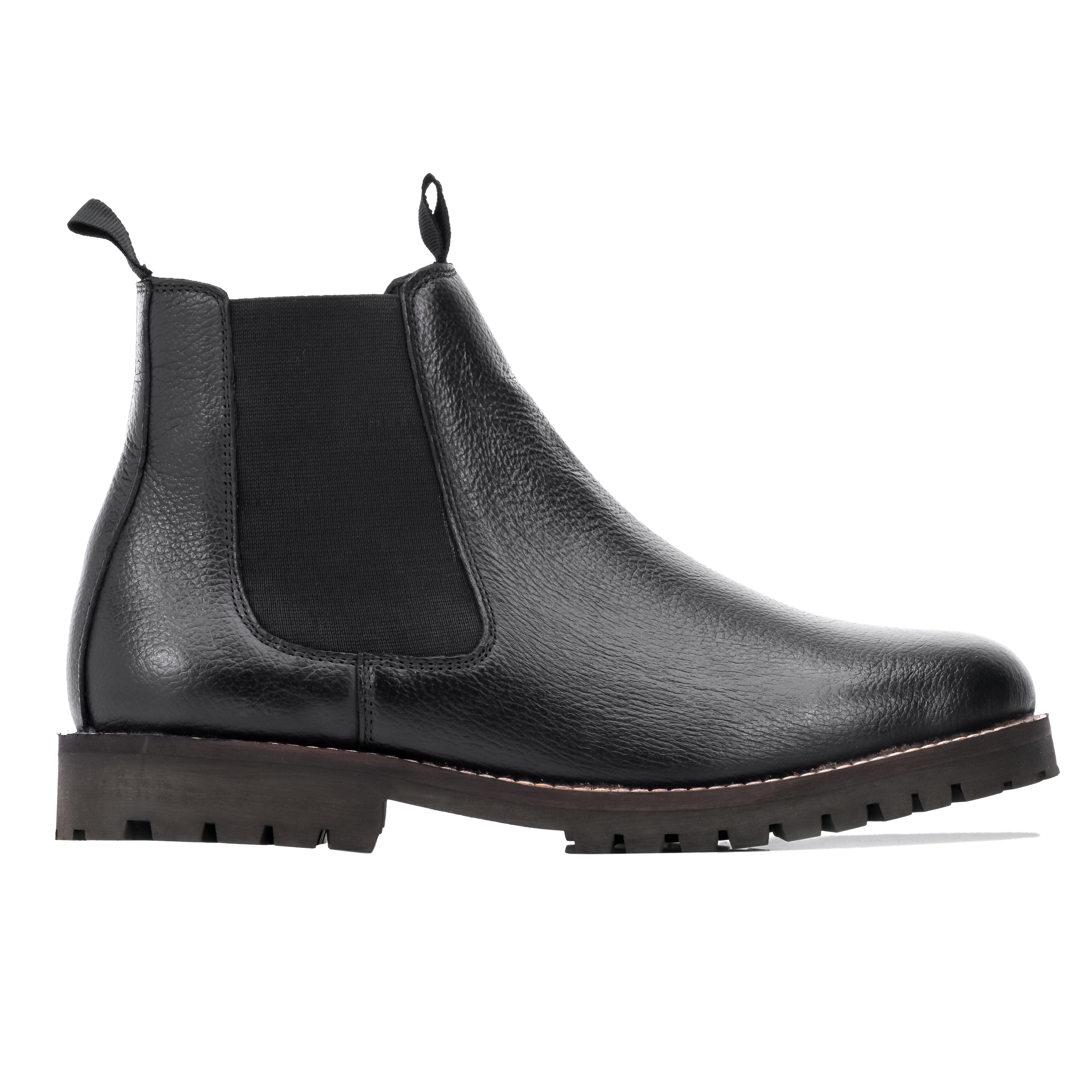 Round Stitched Milled Leather Chelsea - Black