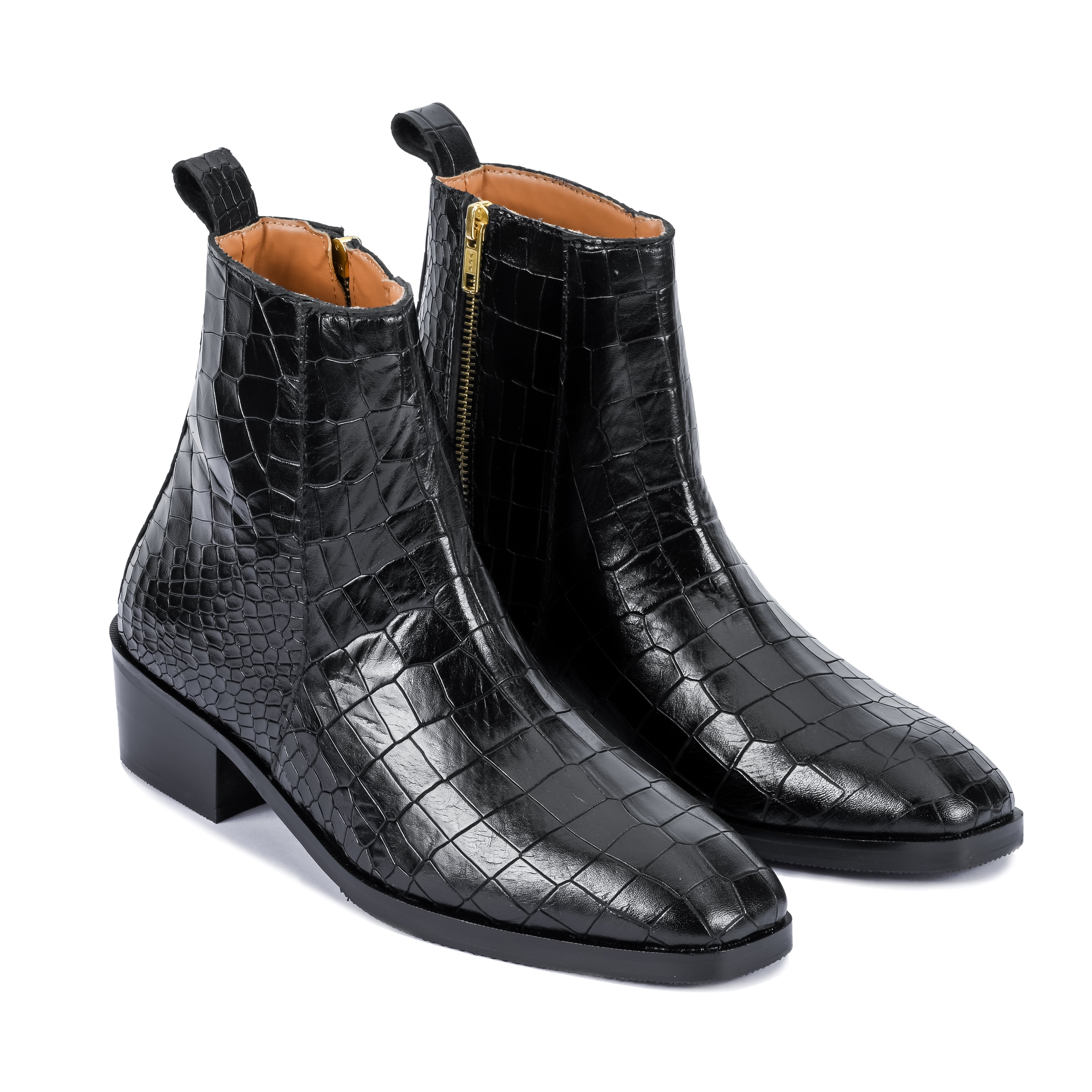 Croco Chelsea with Gold Chain - Black