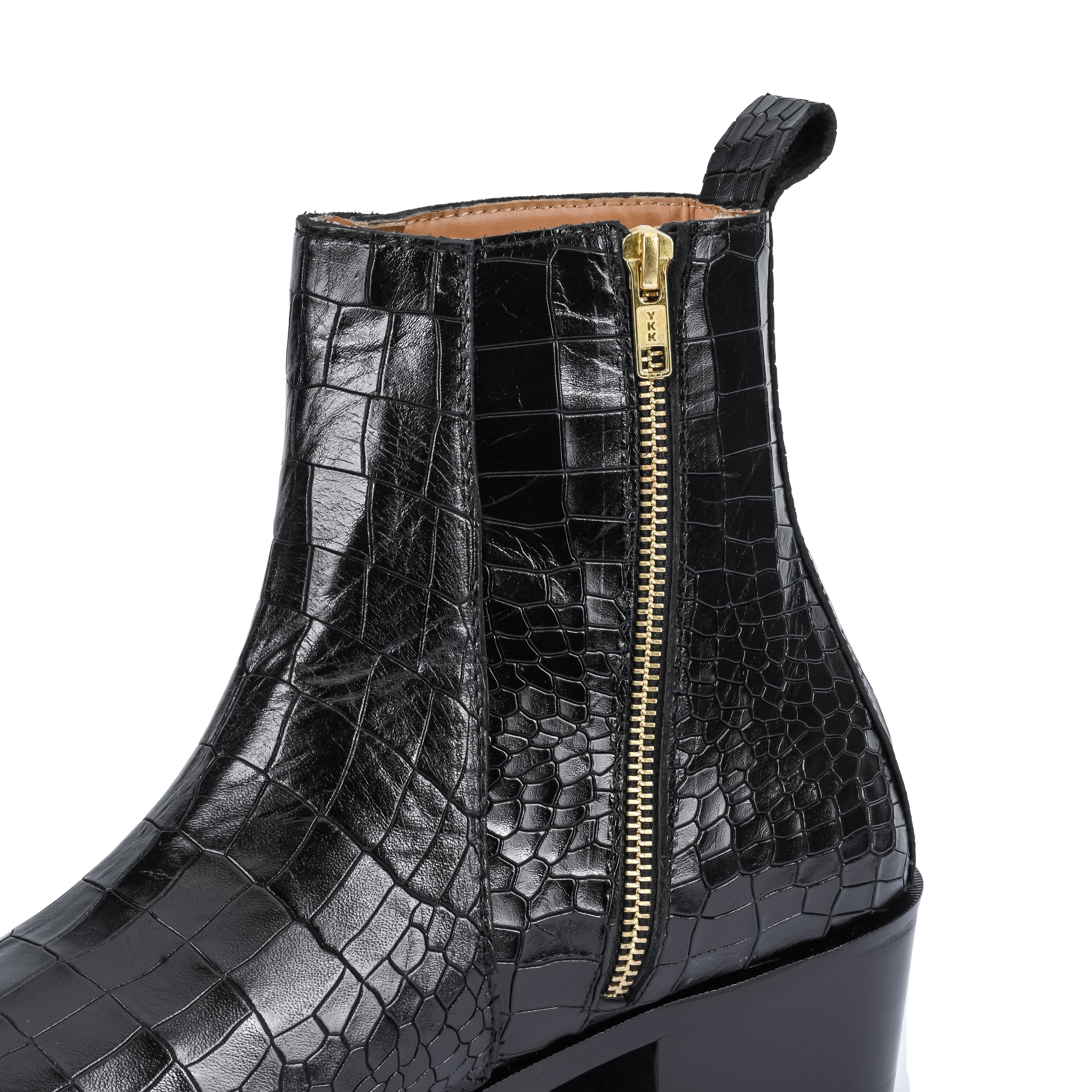 Croco Chelsea with Gold Chain - Black