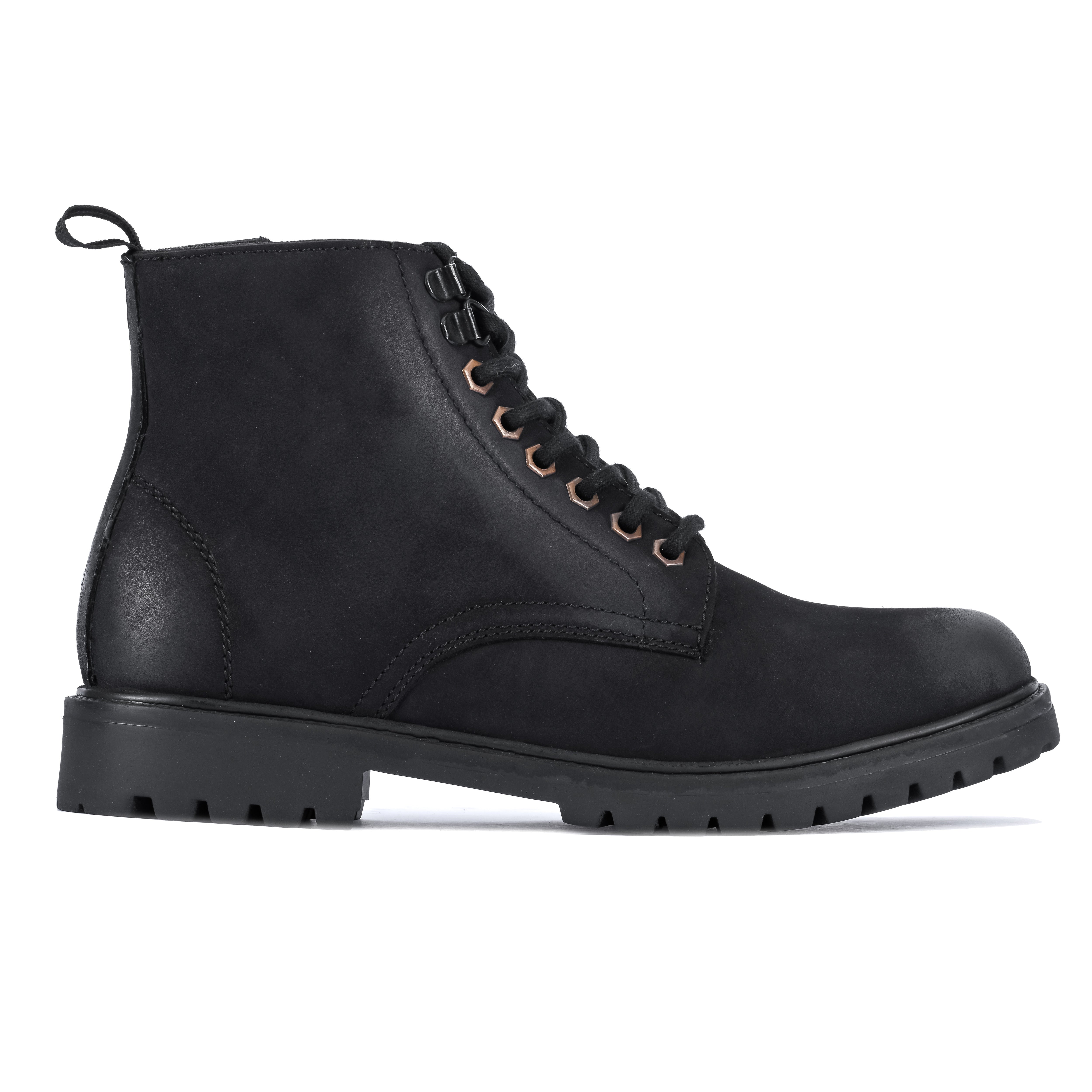 Nubuck Leather Lace-Up Boot - Black