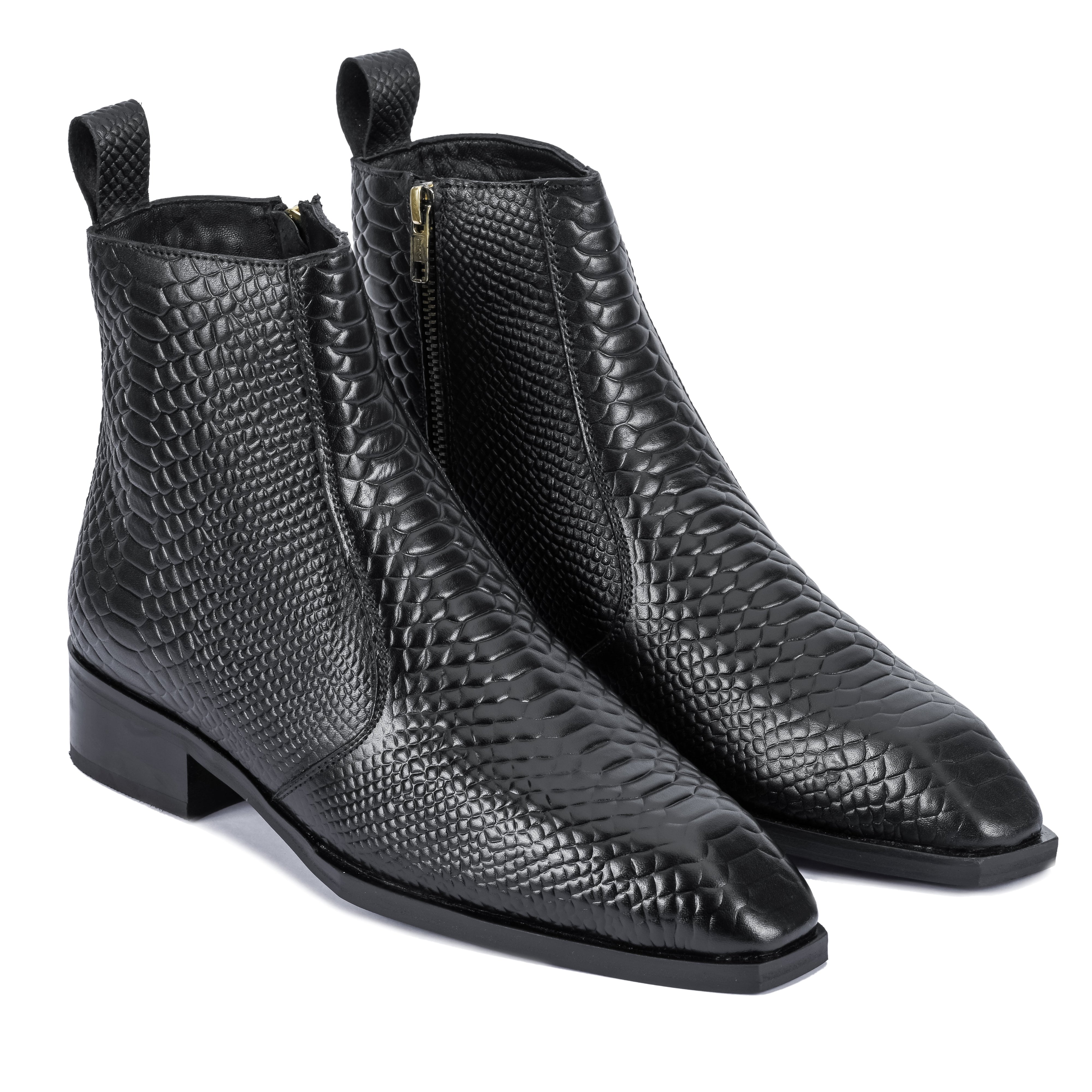 Croco square-Toe Cuban Chelsea - Black