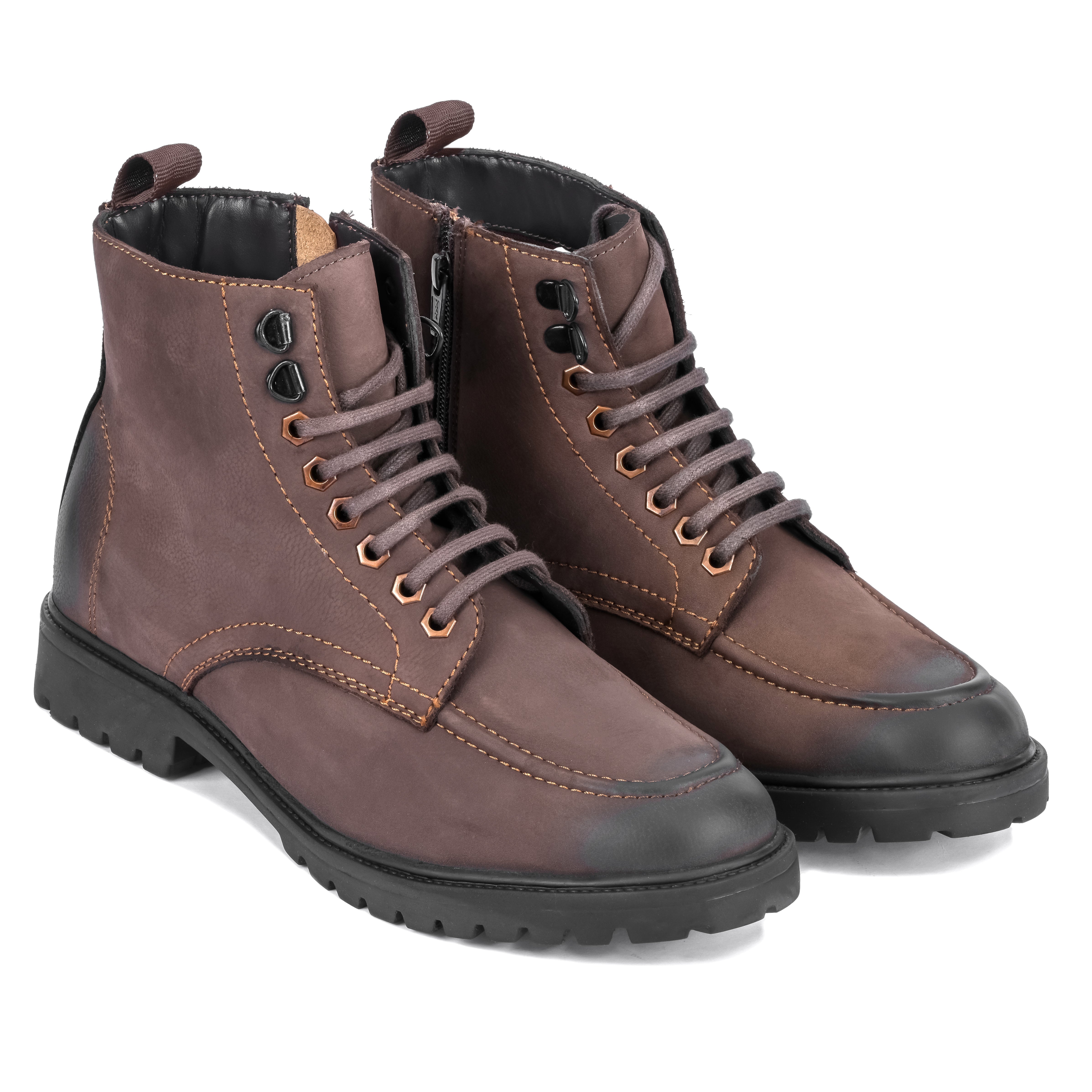 Nubuck Leather Moc-Toe Boot - Brown