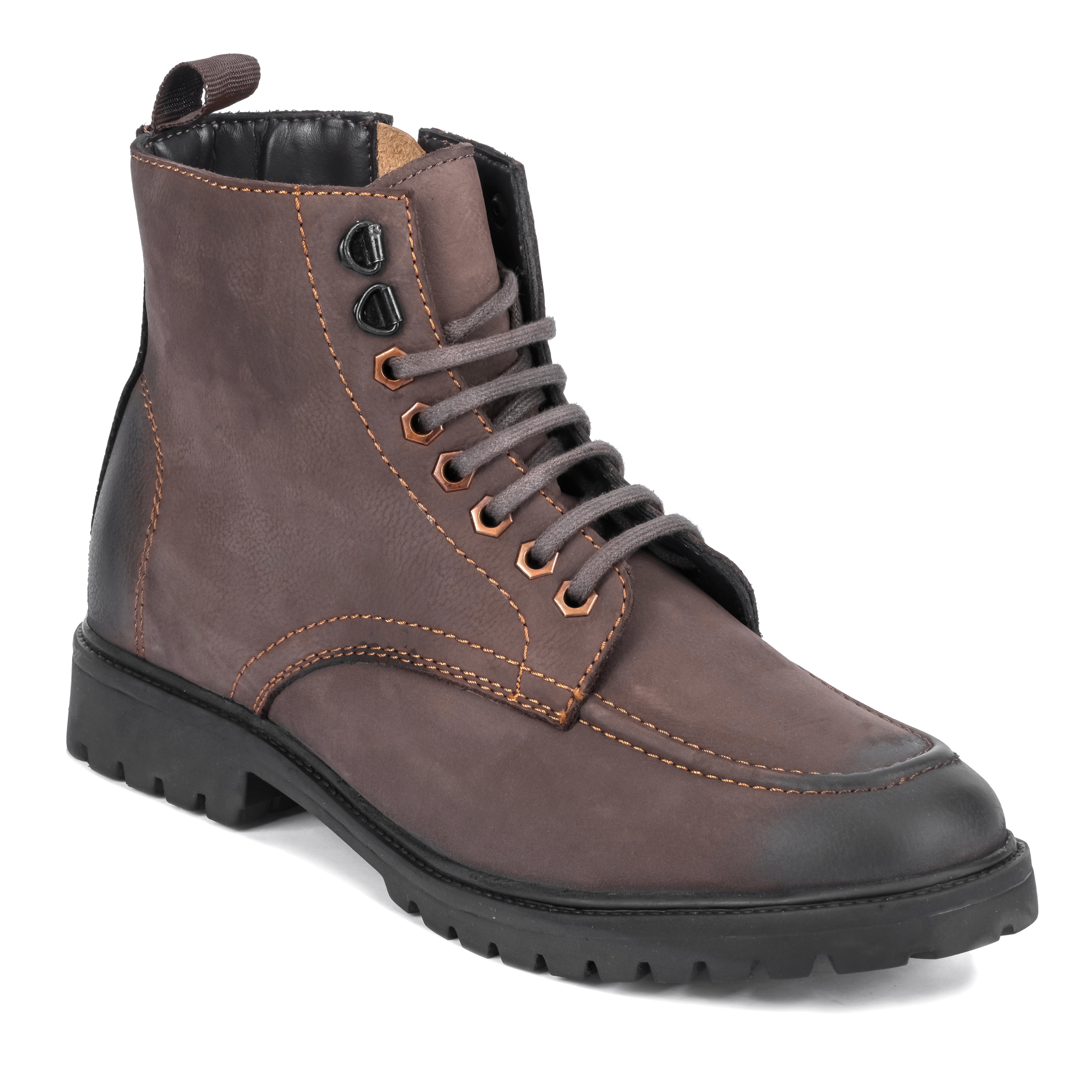 Nubuck Leather Moc-Toe Boot - Brown