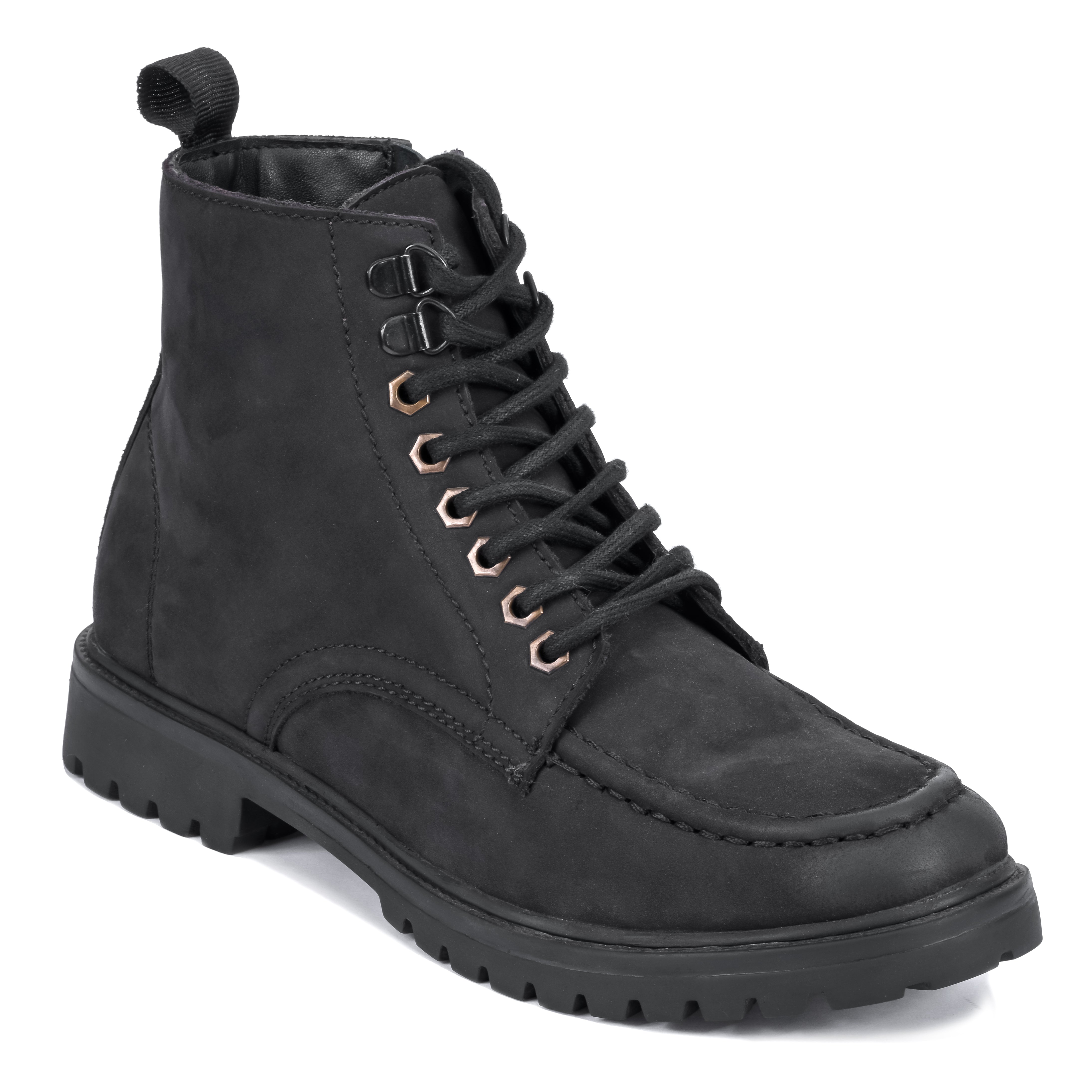 Nubuck Leather Moc-Toe Boot - Black