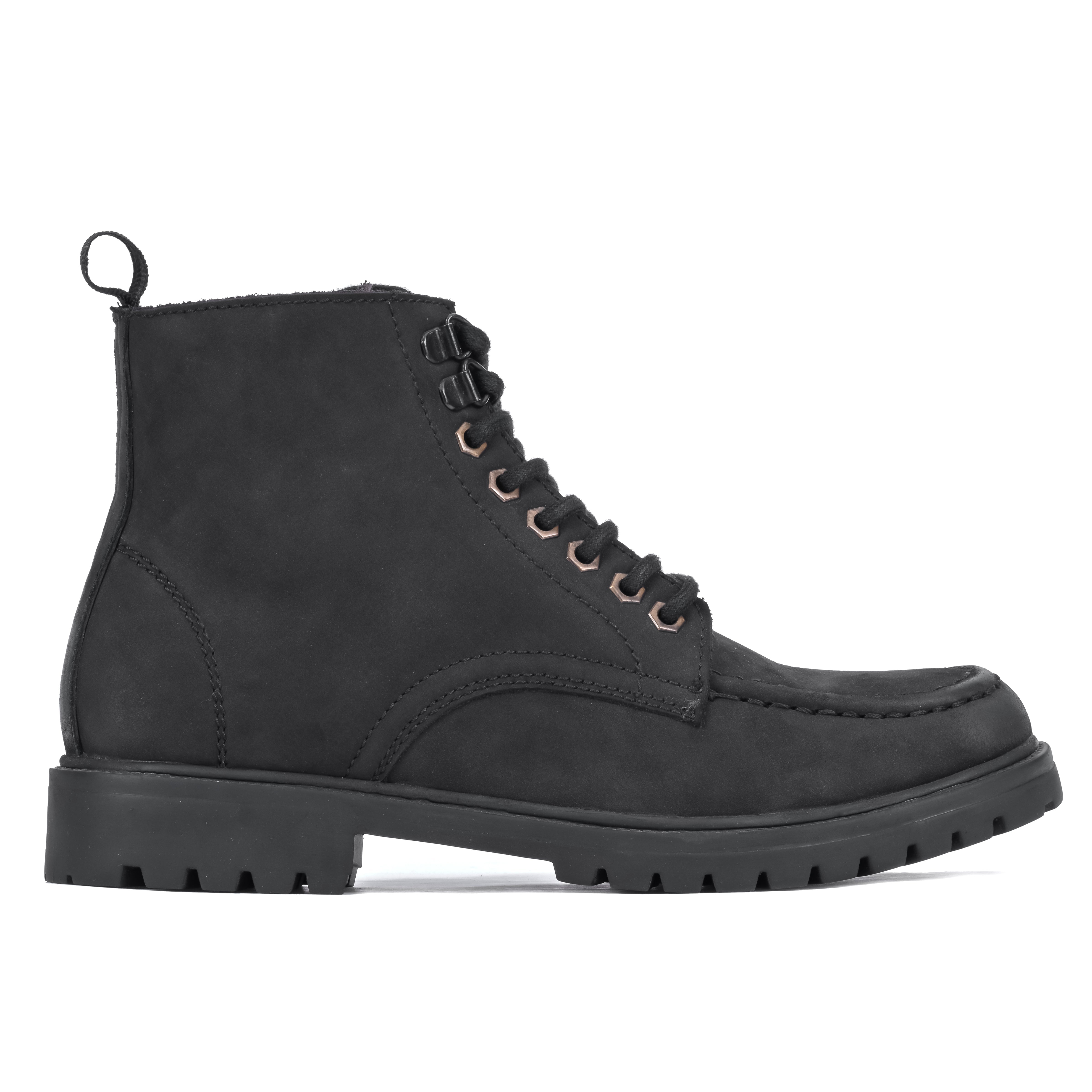 Nubuck Leather Moc-Toe Boot - Black