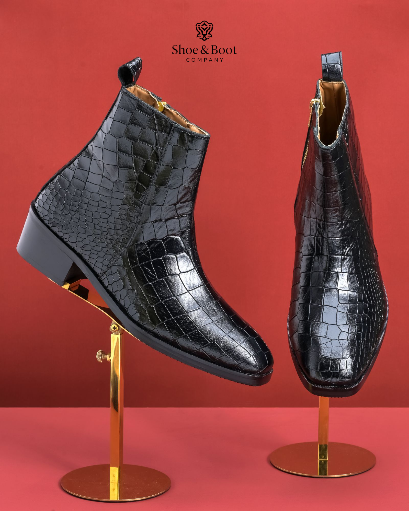 Croco Chelsea with Gold Chain - Black