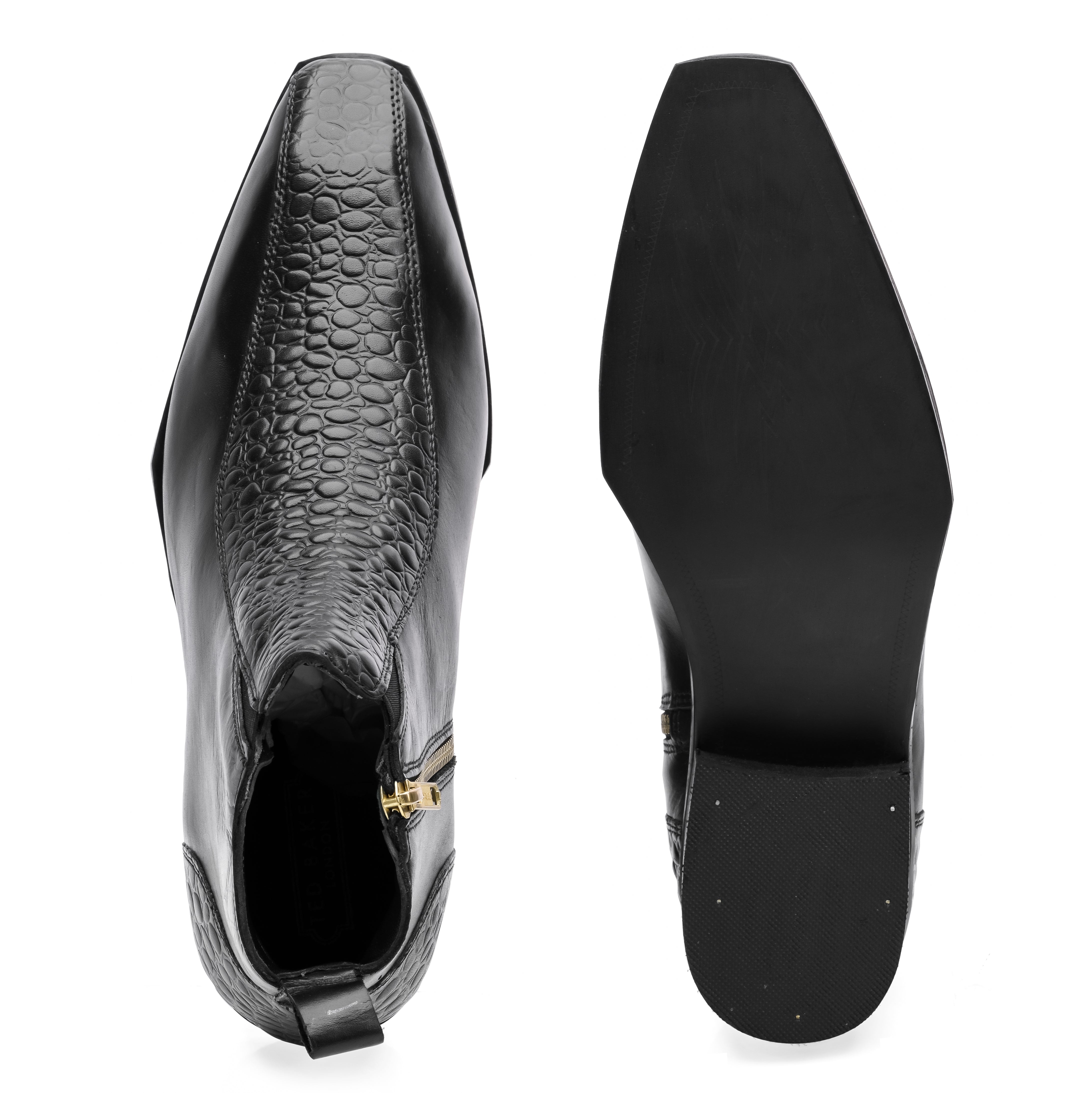 Croco Strip Square-Toe Chelsea - Black