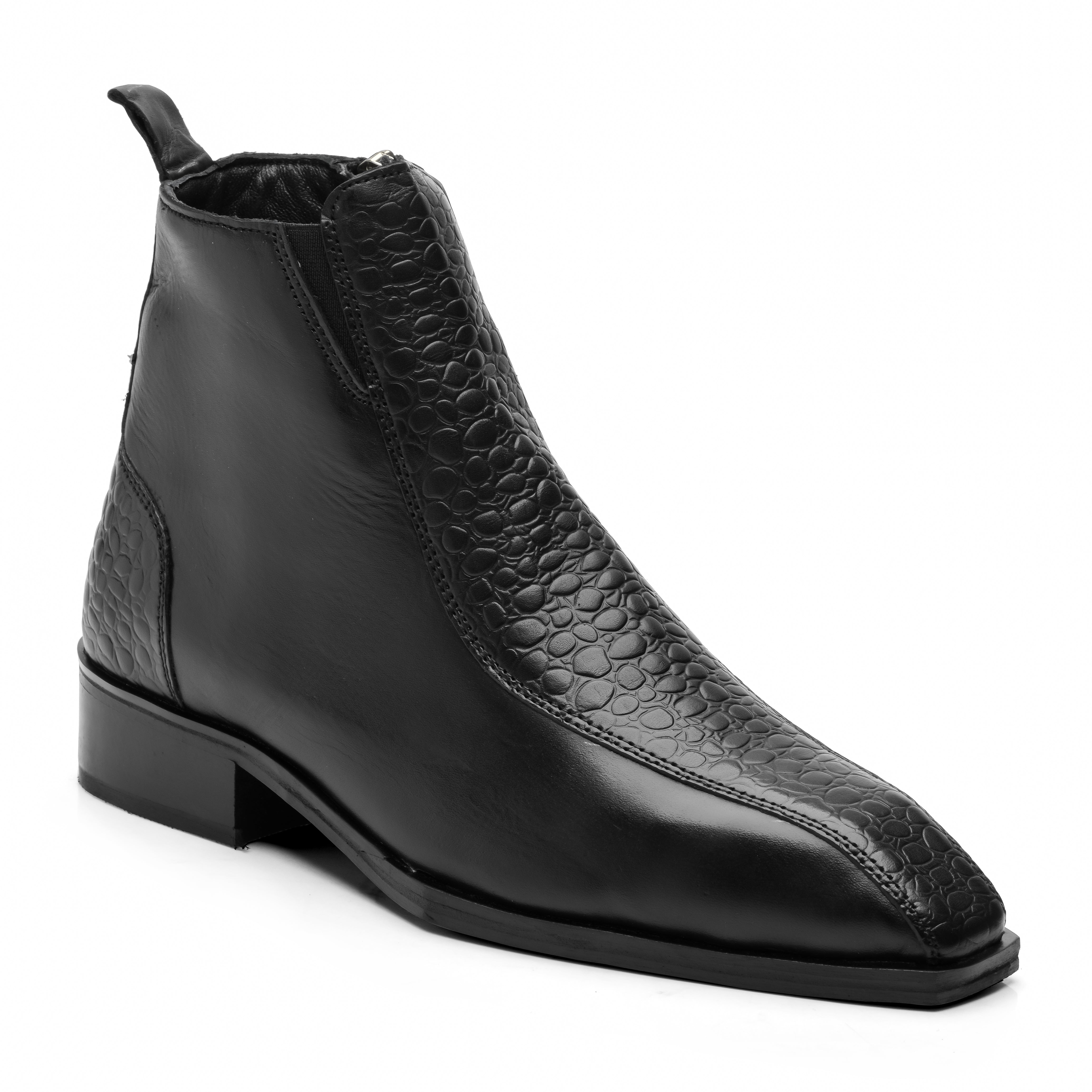 Croco Strip Square-Toe Chelsea - Black