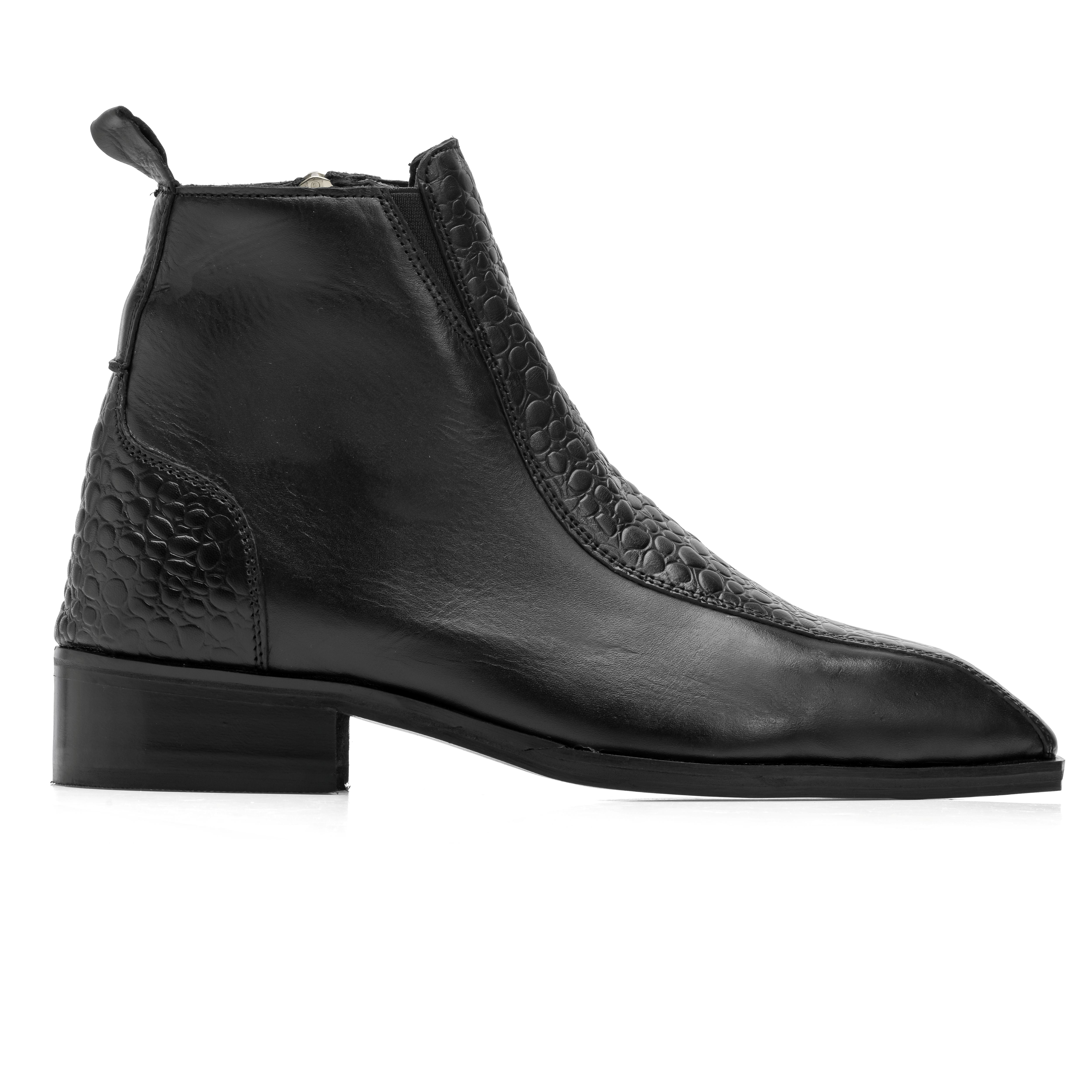 Croco Strip Square-Toe Chelsea - Black