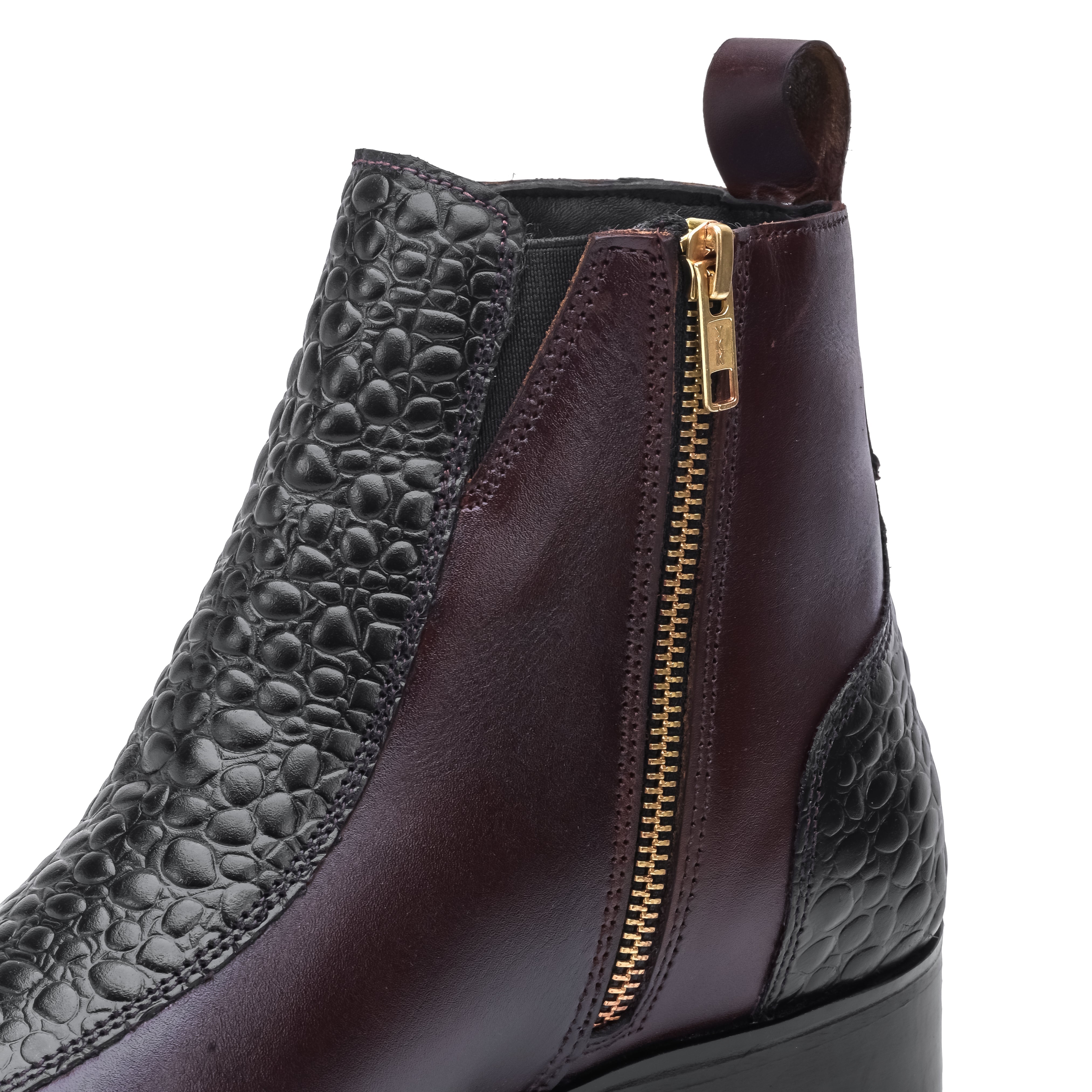 Croco Strip Square-Toe Chelsea - Cherry