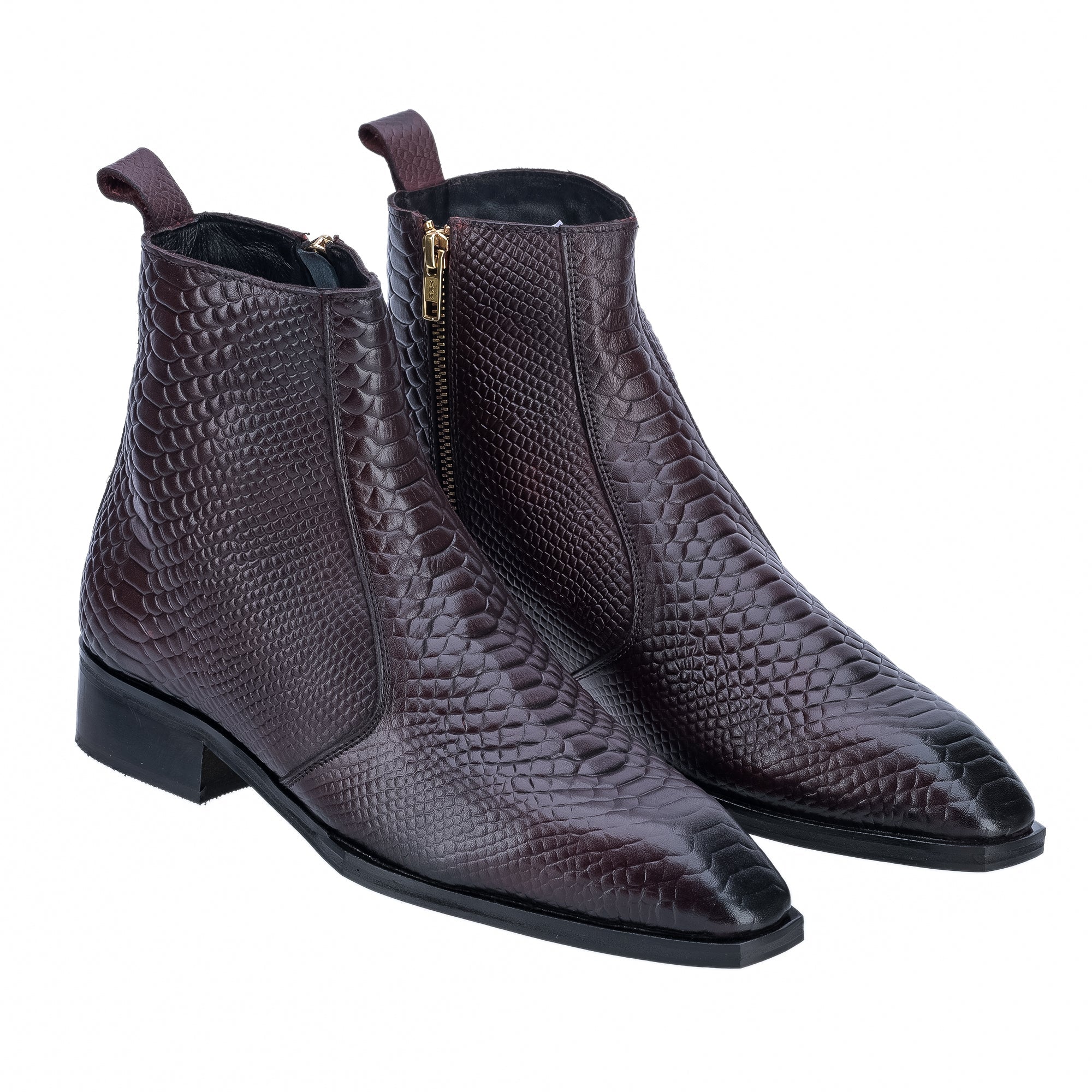 Croco square-Toe Cuban Chelsea - Cherry