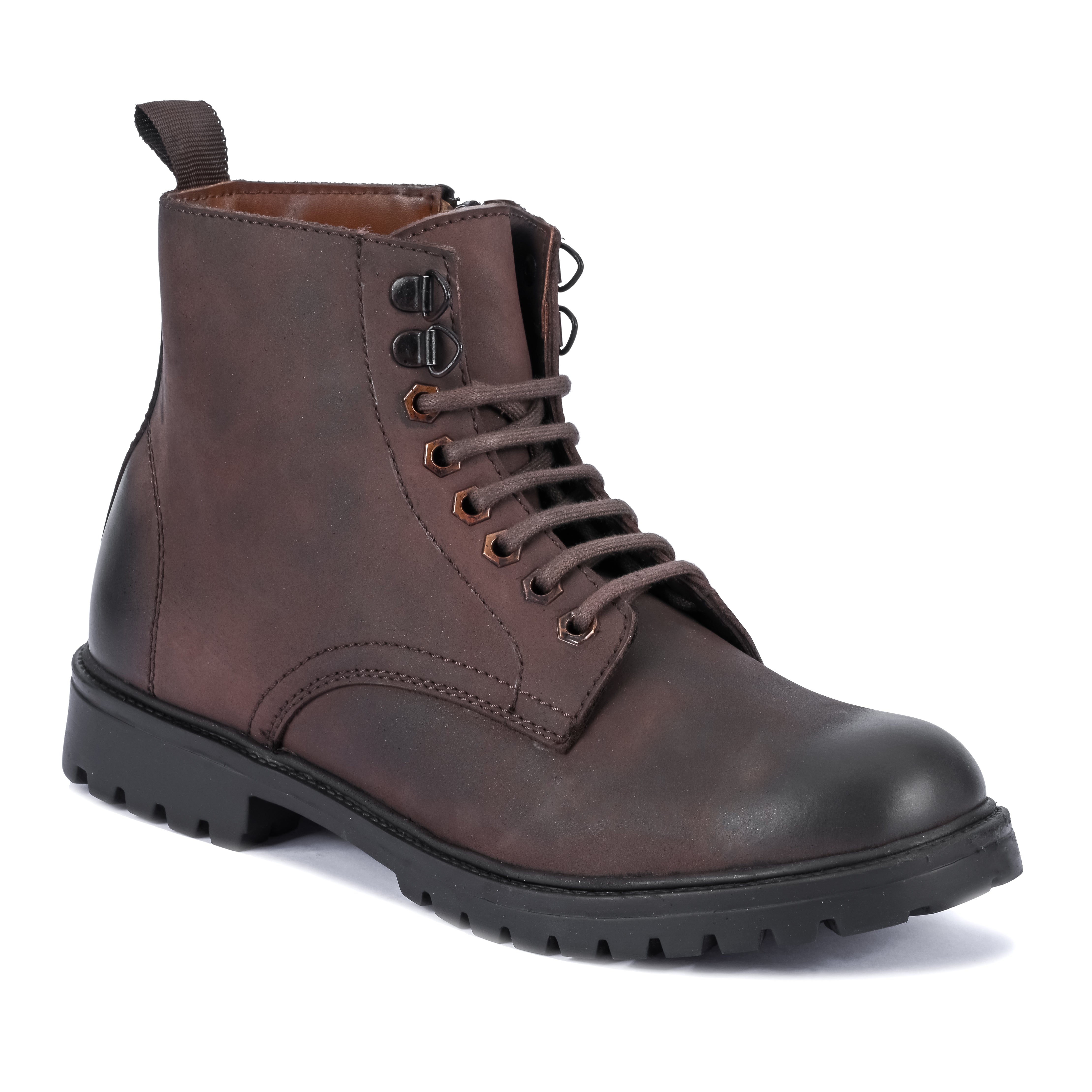 Nubuck Leather Lace-Up Boot - Brown