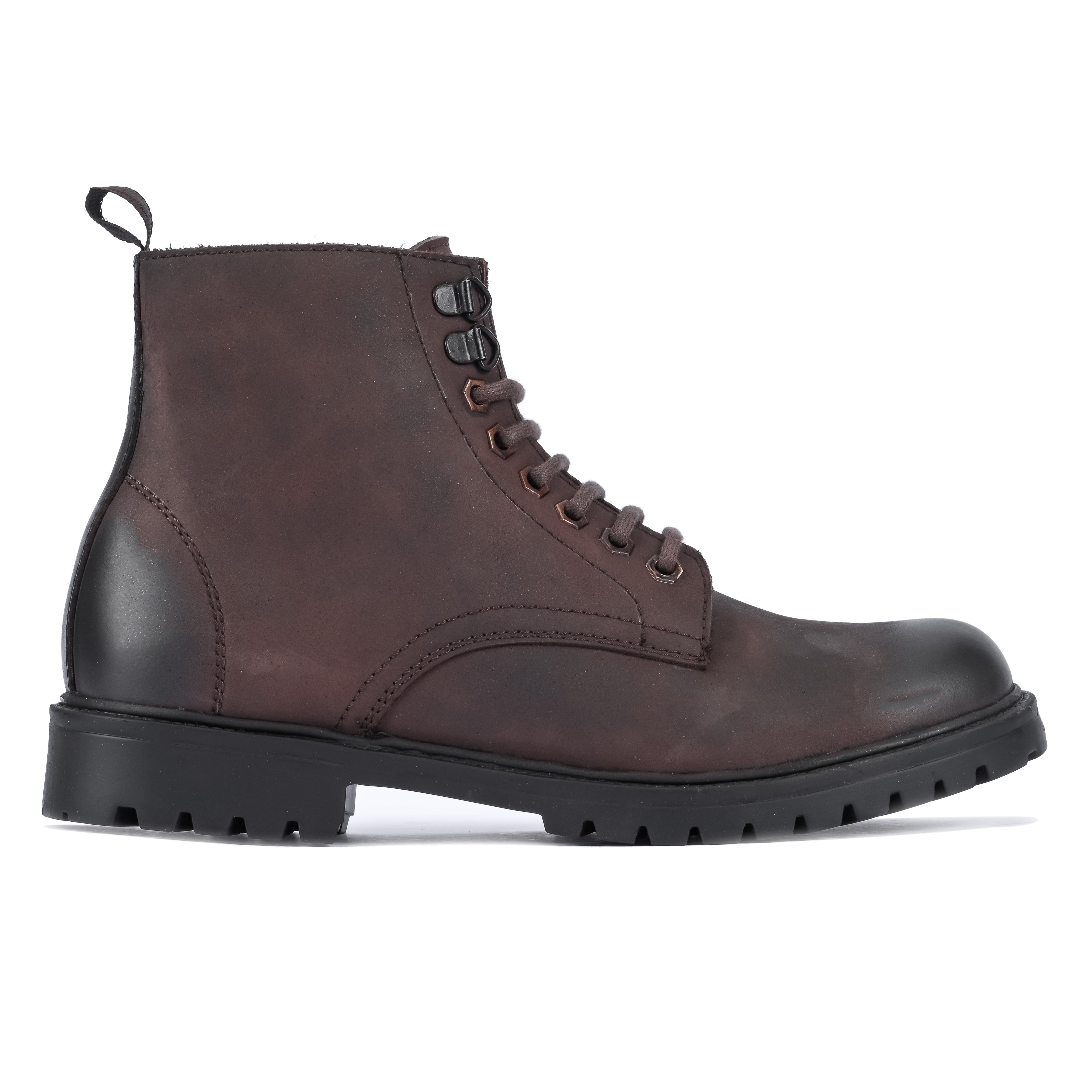 Nubuck Leather Lace-Up Boot - Brown