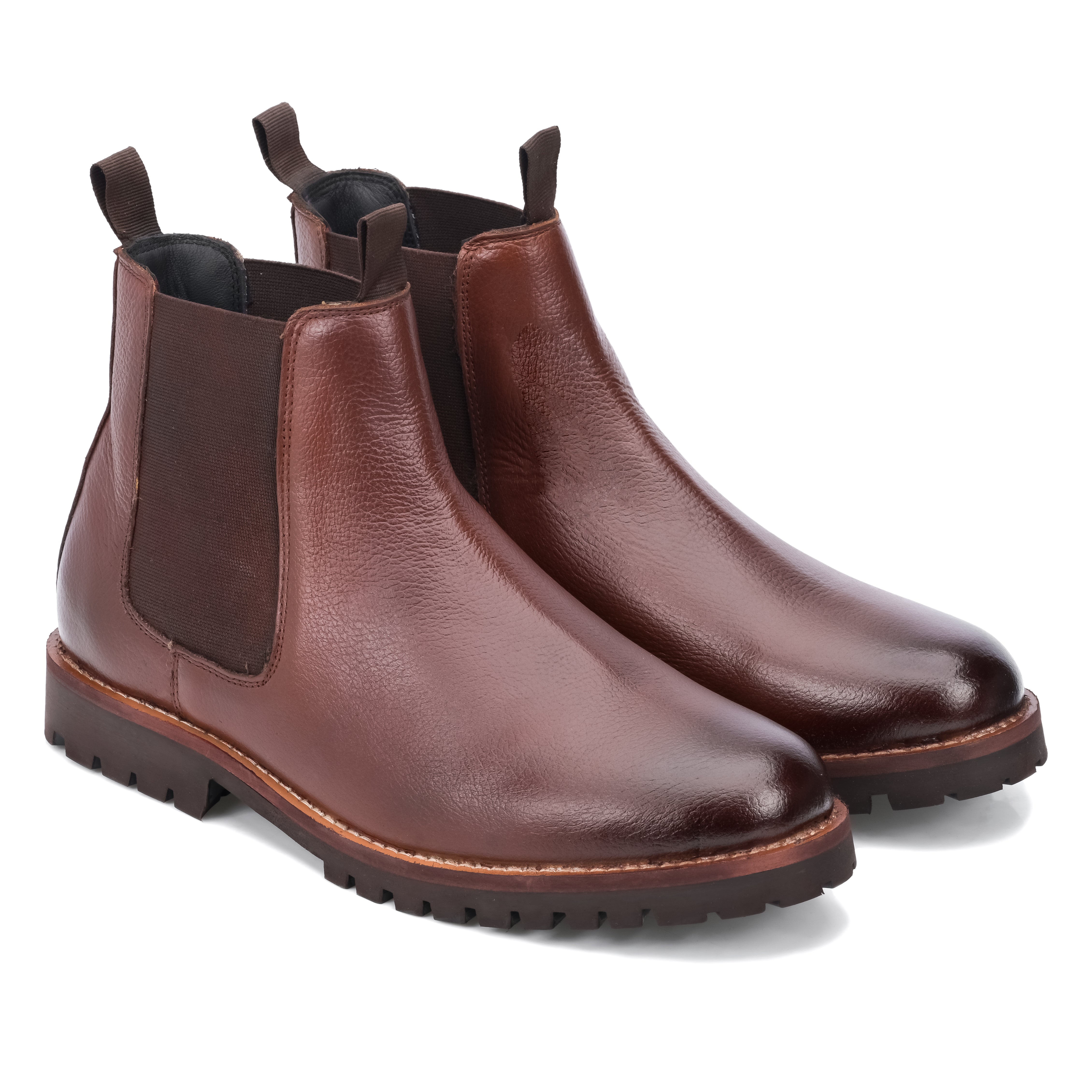 Round Stitched Milled Leather Chelsea - Brown