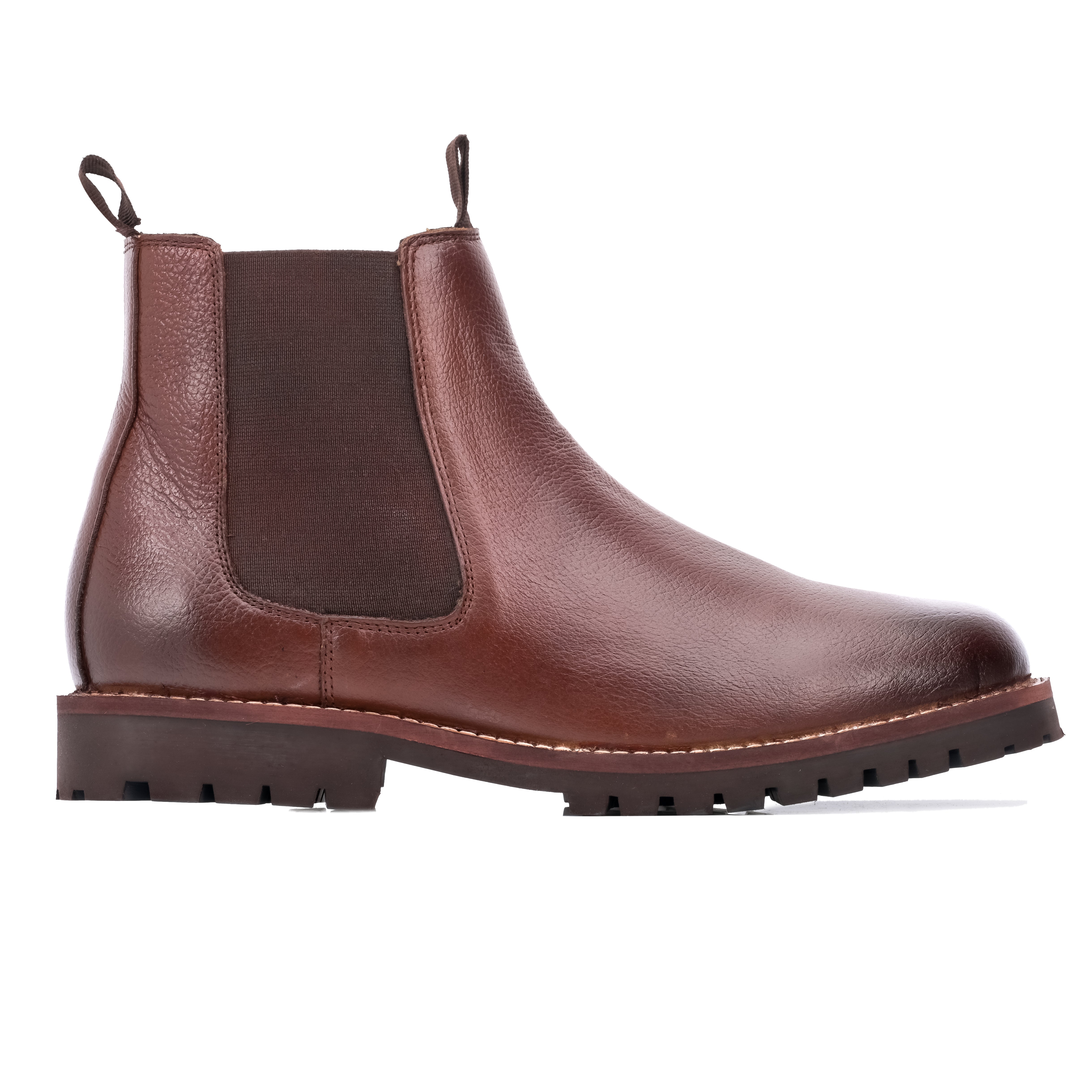 Round Stitched Milled Leather Chelsea - Brown