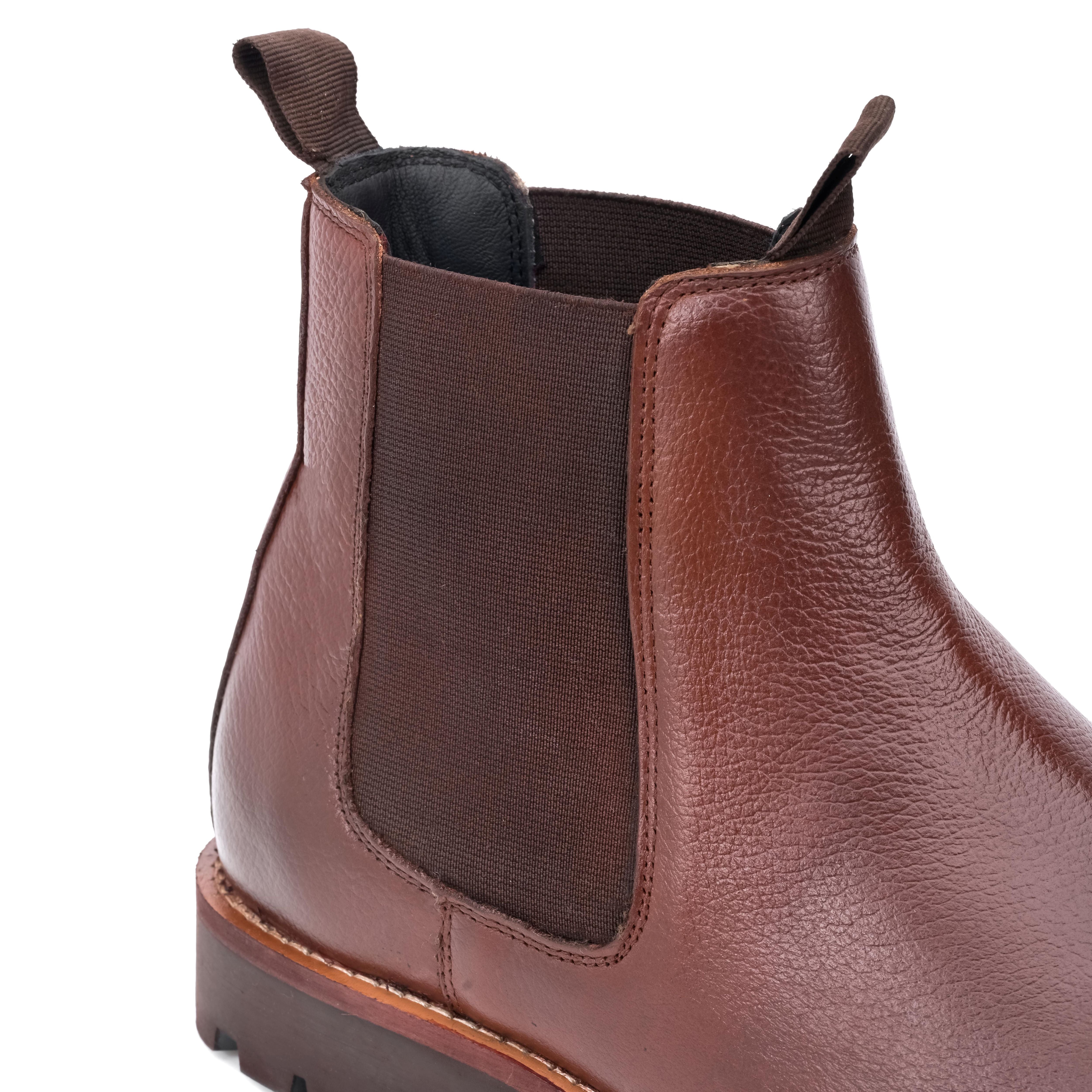 Round Stitched Milled Leather Chelsea - Brown