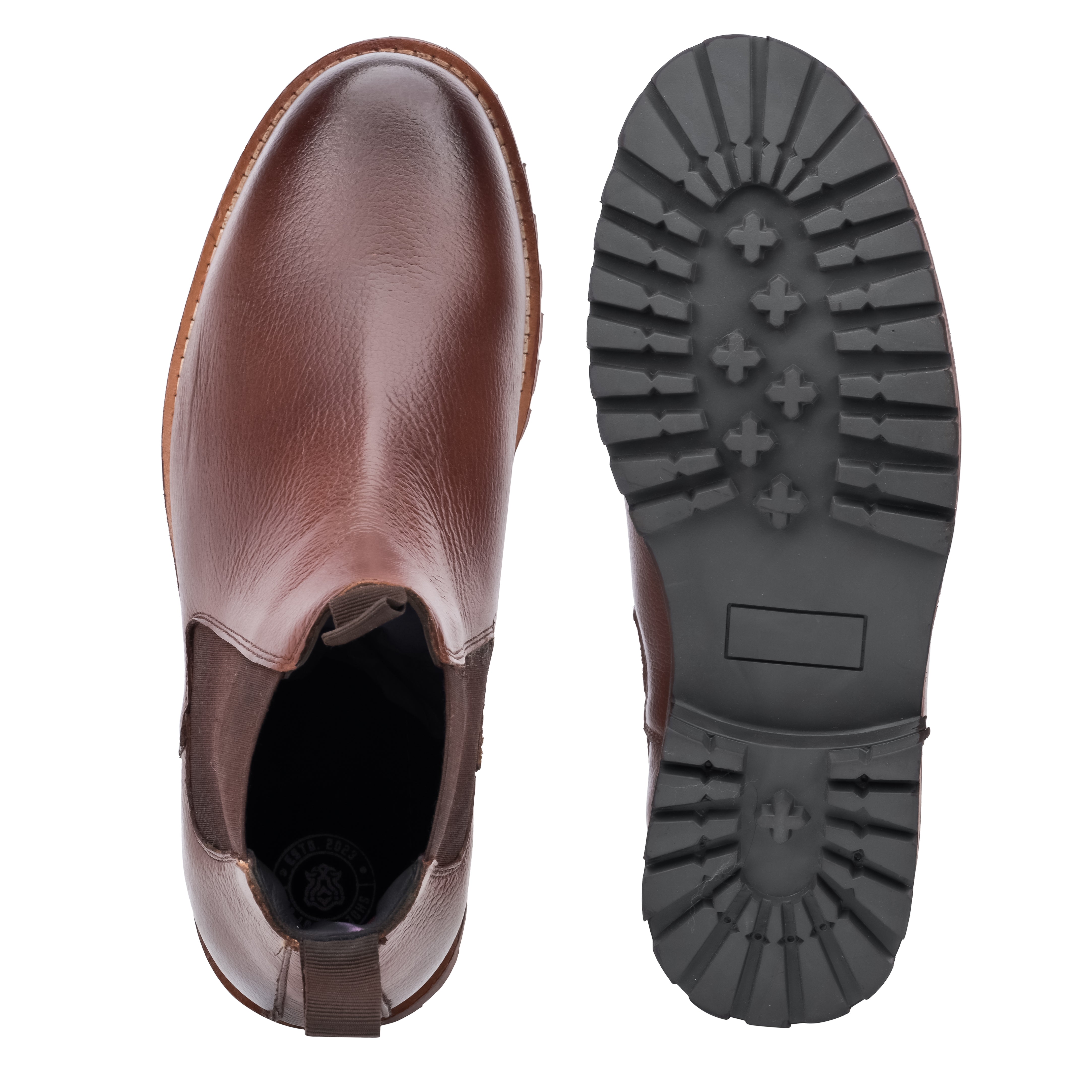 Round Stitched Milled Leather Chelsea - Brown