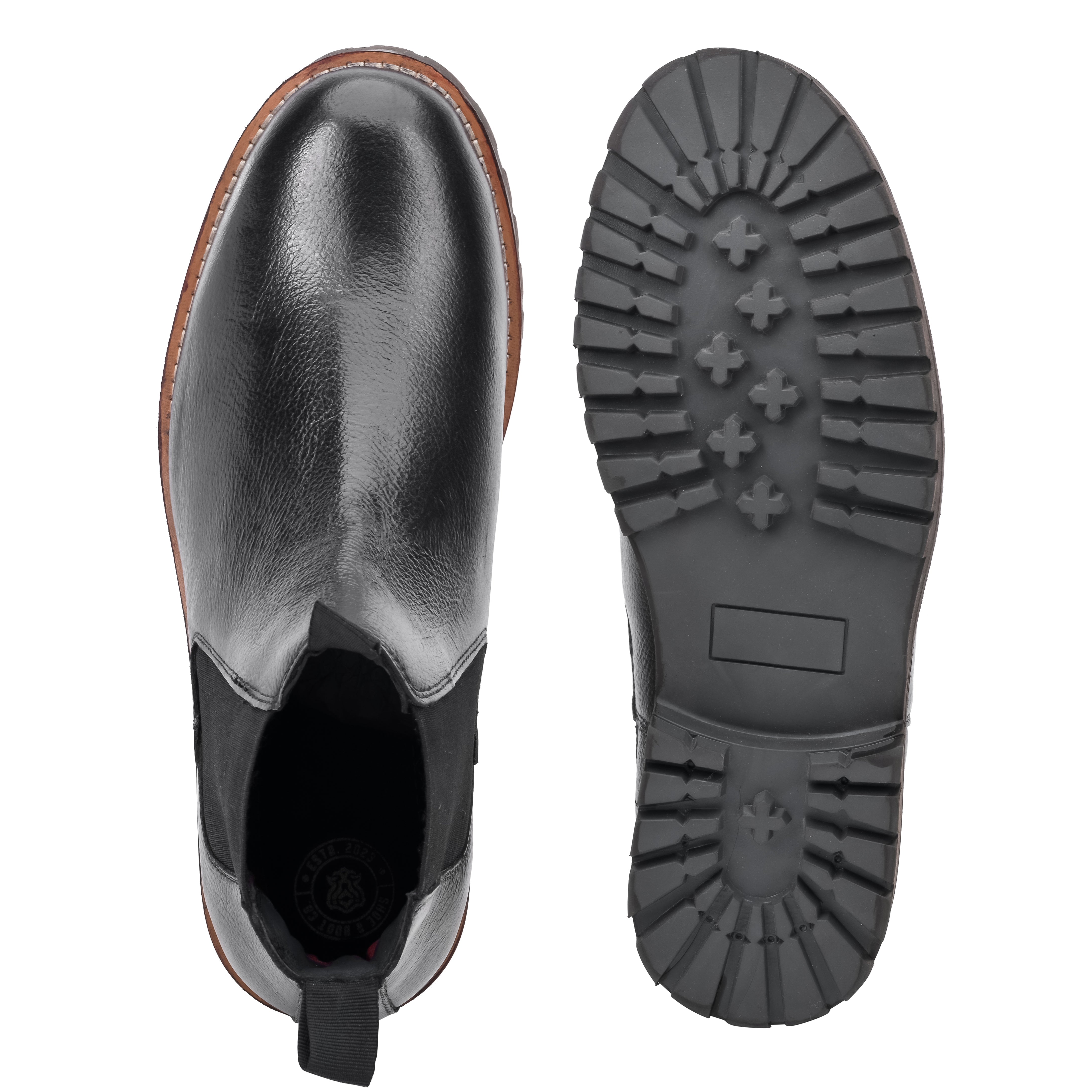 Round Stitched Milled Leather Chelsea - Black