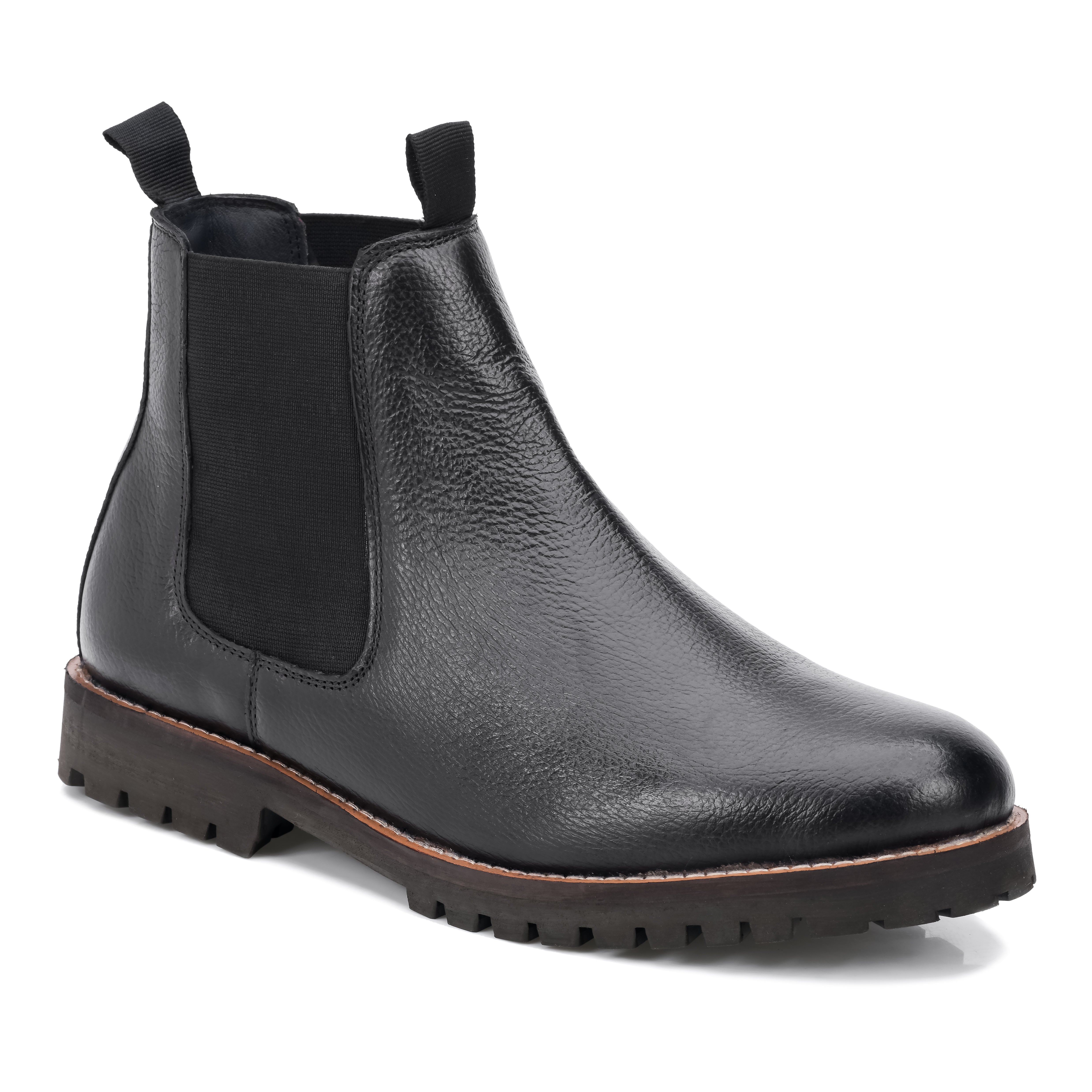 Round Stitched Milled Leather Chelsea - Black