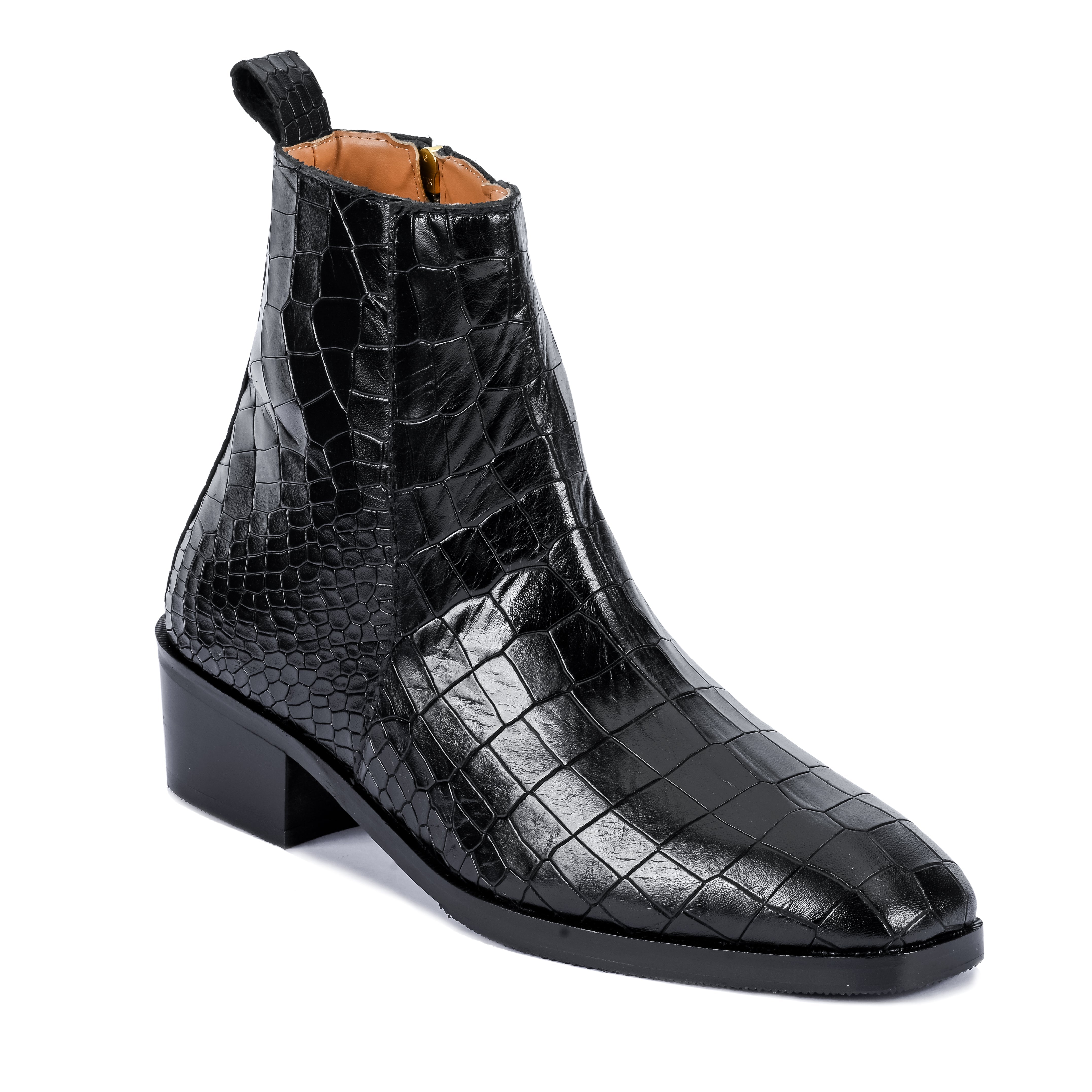 Croco Chelsea with Gold Chain - Black