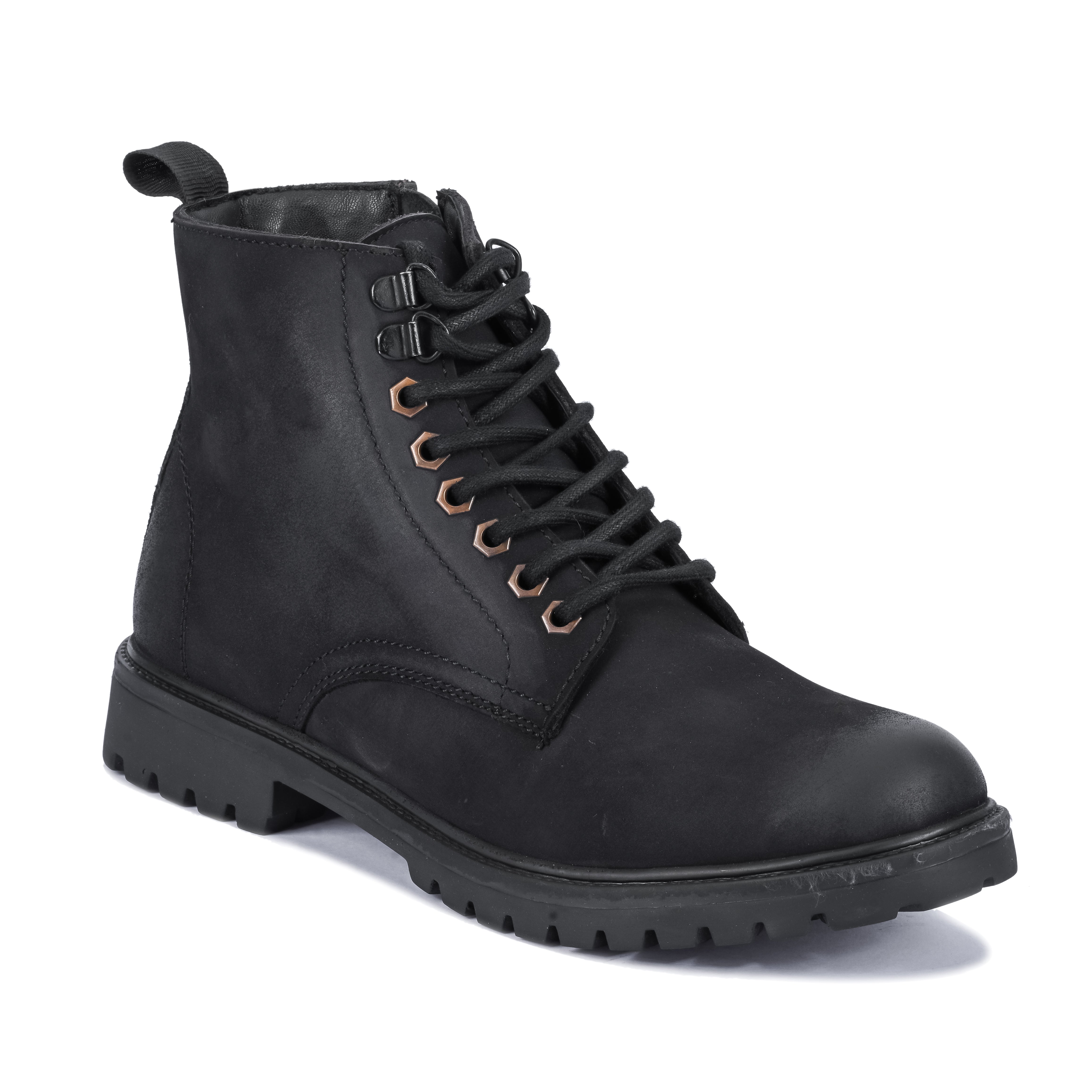 Nubuck Leather Lace-Up Boot - Black