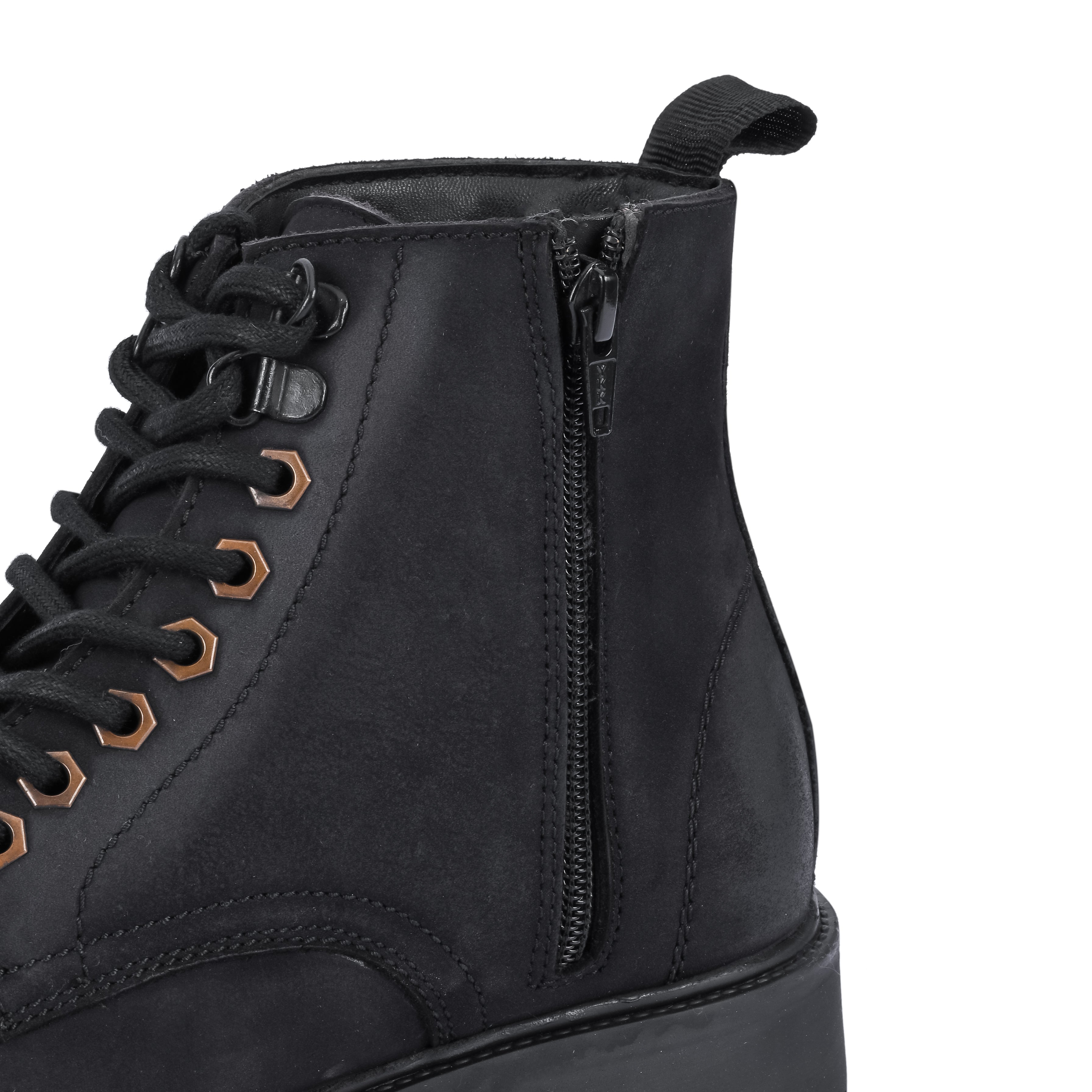 Nubuck Leather Lace-Up Boot - Black