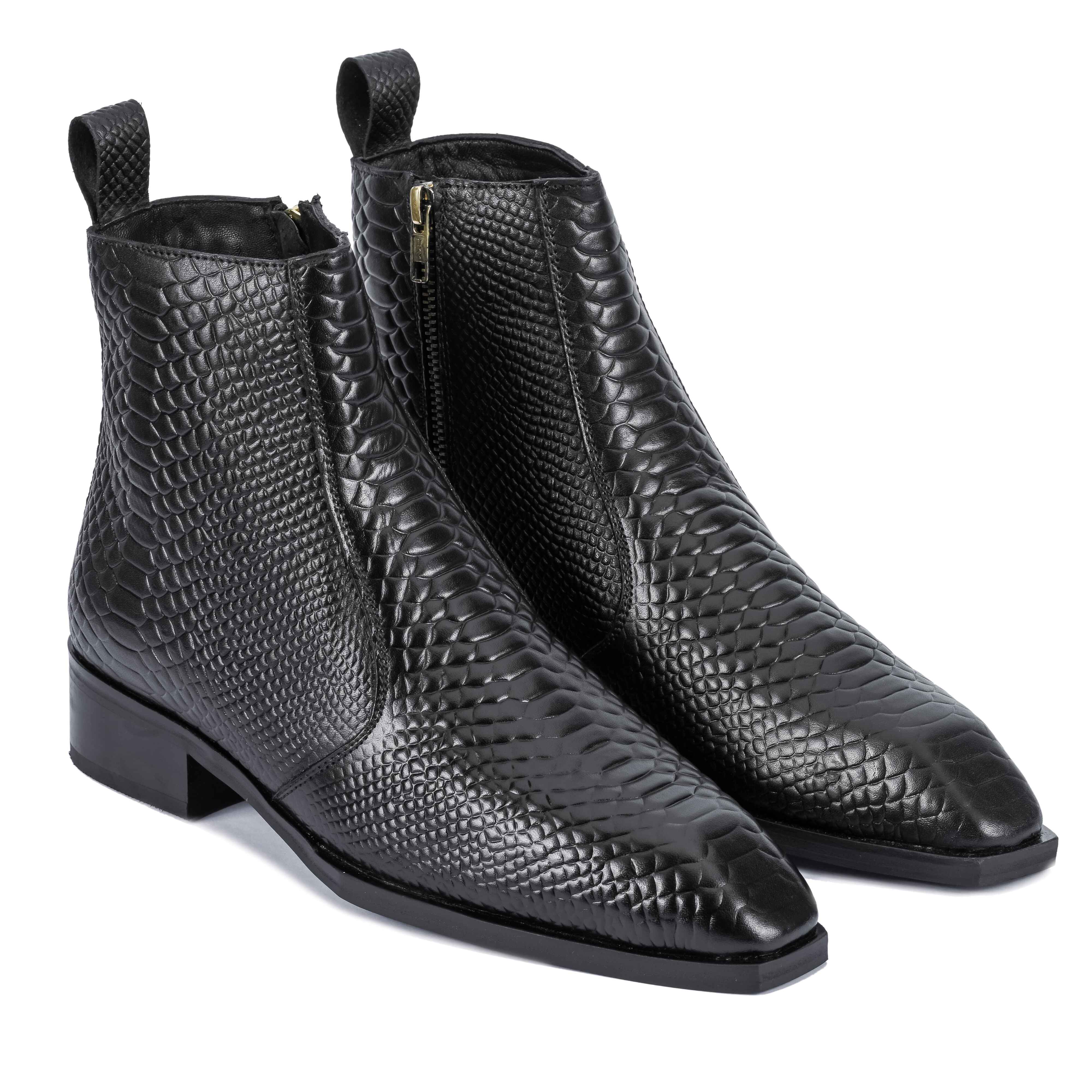 Croco square-Toe Cuban Chelsea - Black