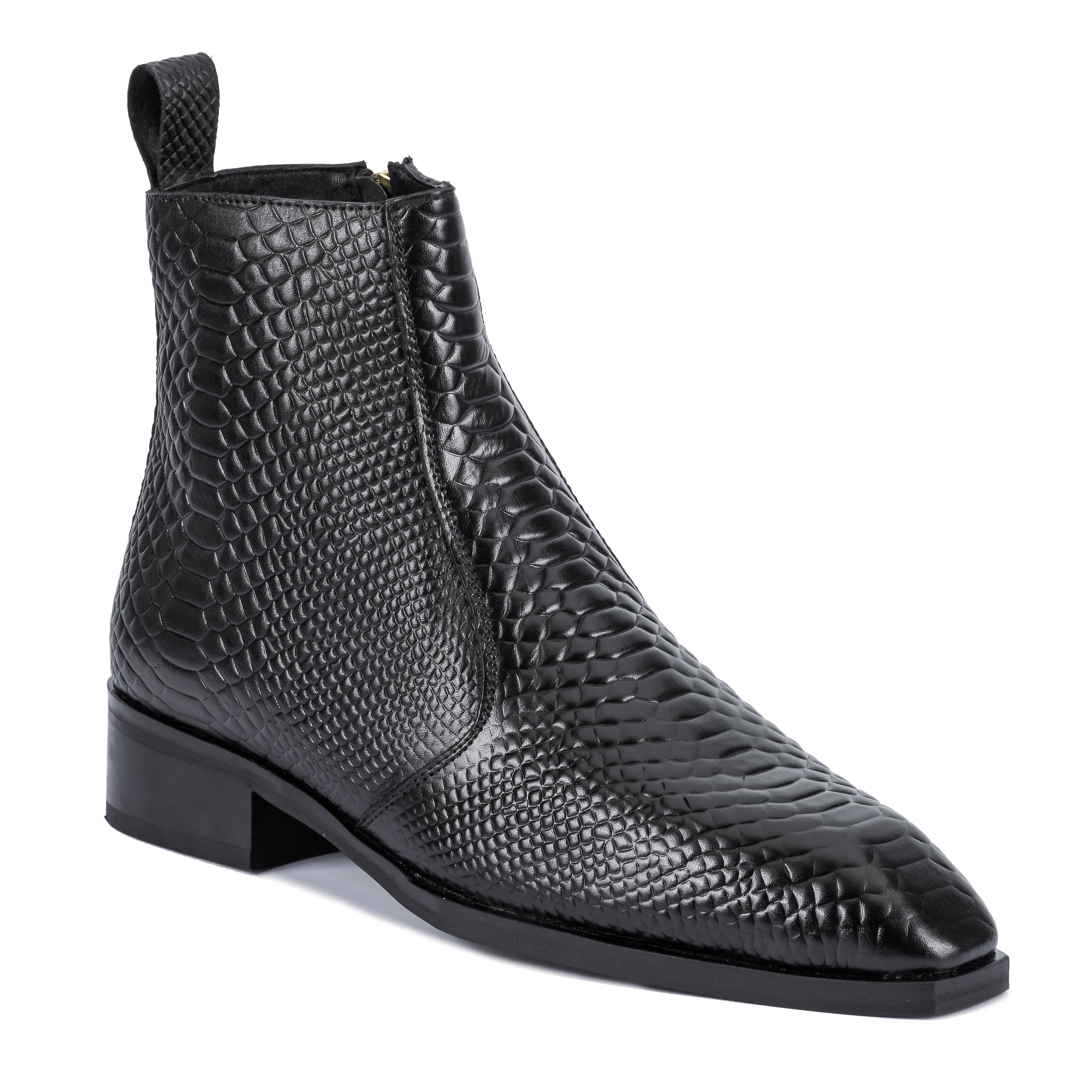 Croco square-Toe Cuban Chelsea - Black