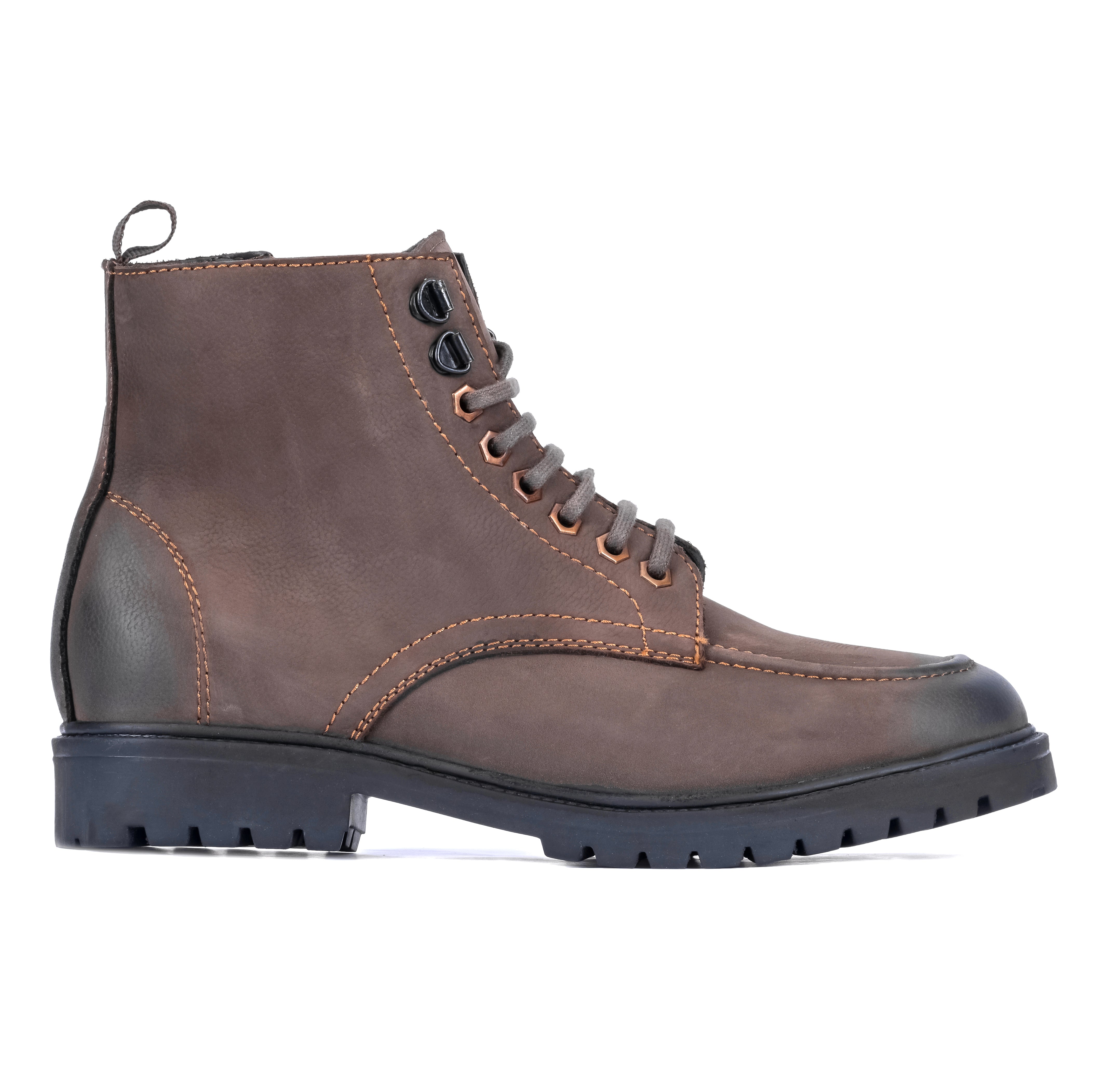 Nubuck Leather Moc-Toe Boot - Brown