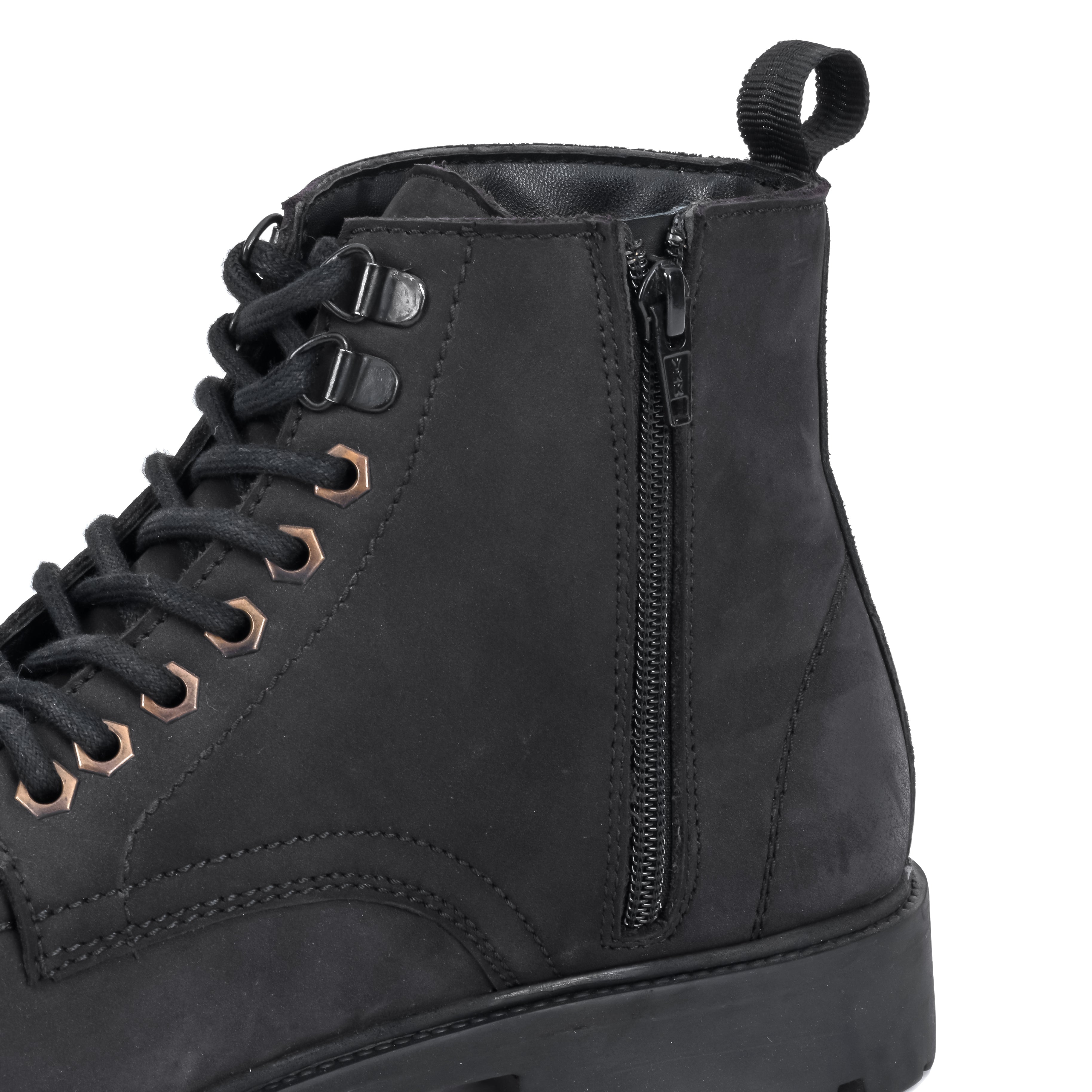 Nubuck Leather Moc-Toe Boot - Black