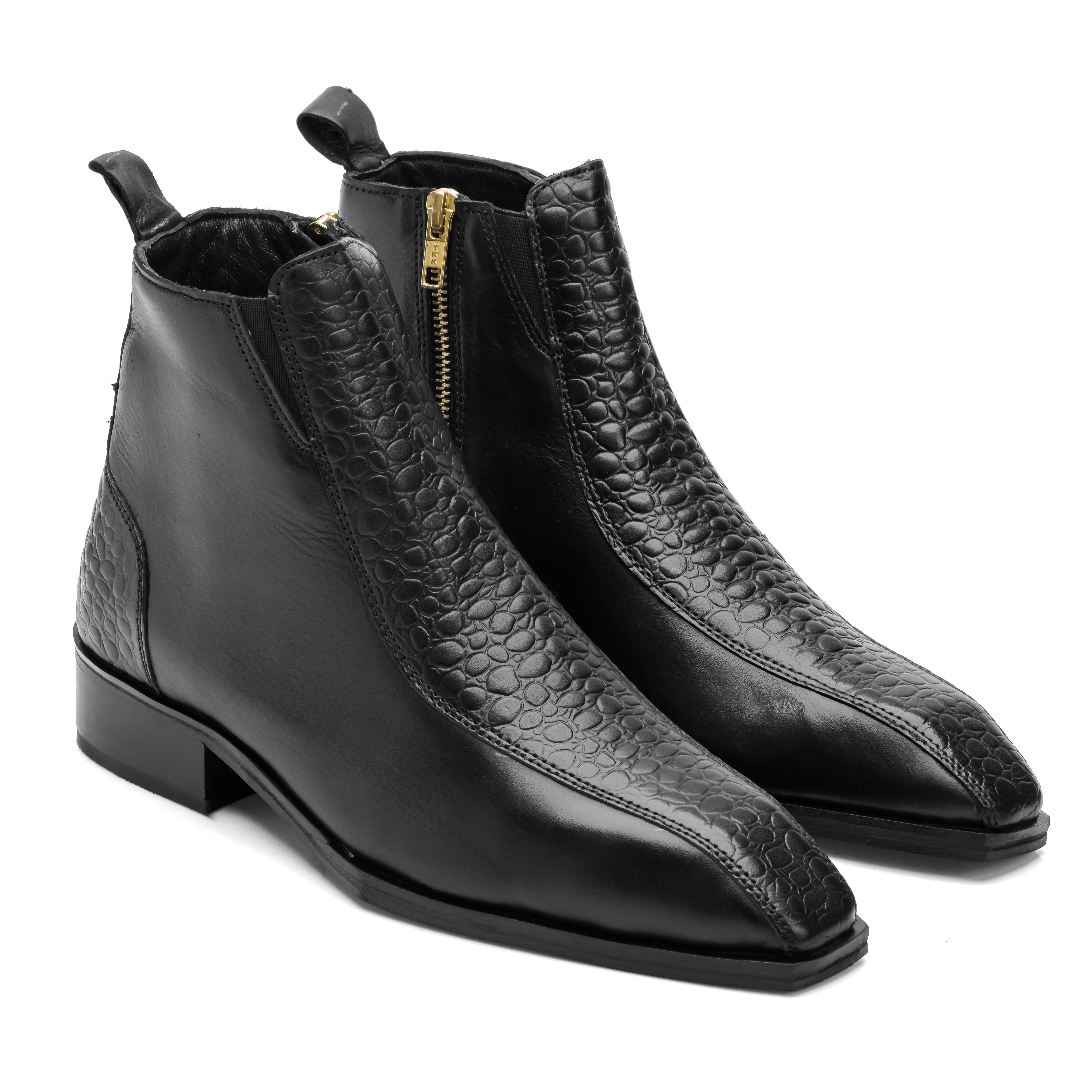 Croco Strip Square-Toe Chelsea - Black