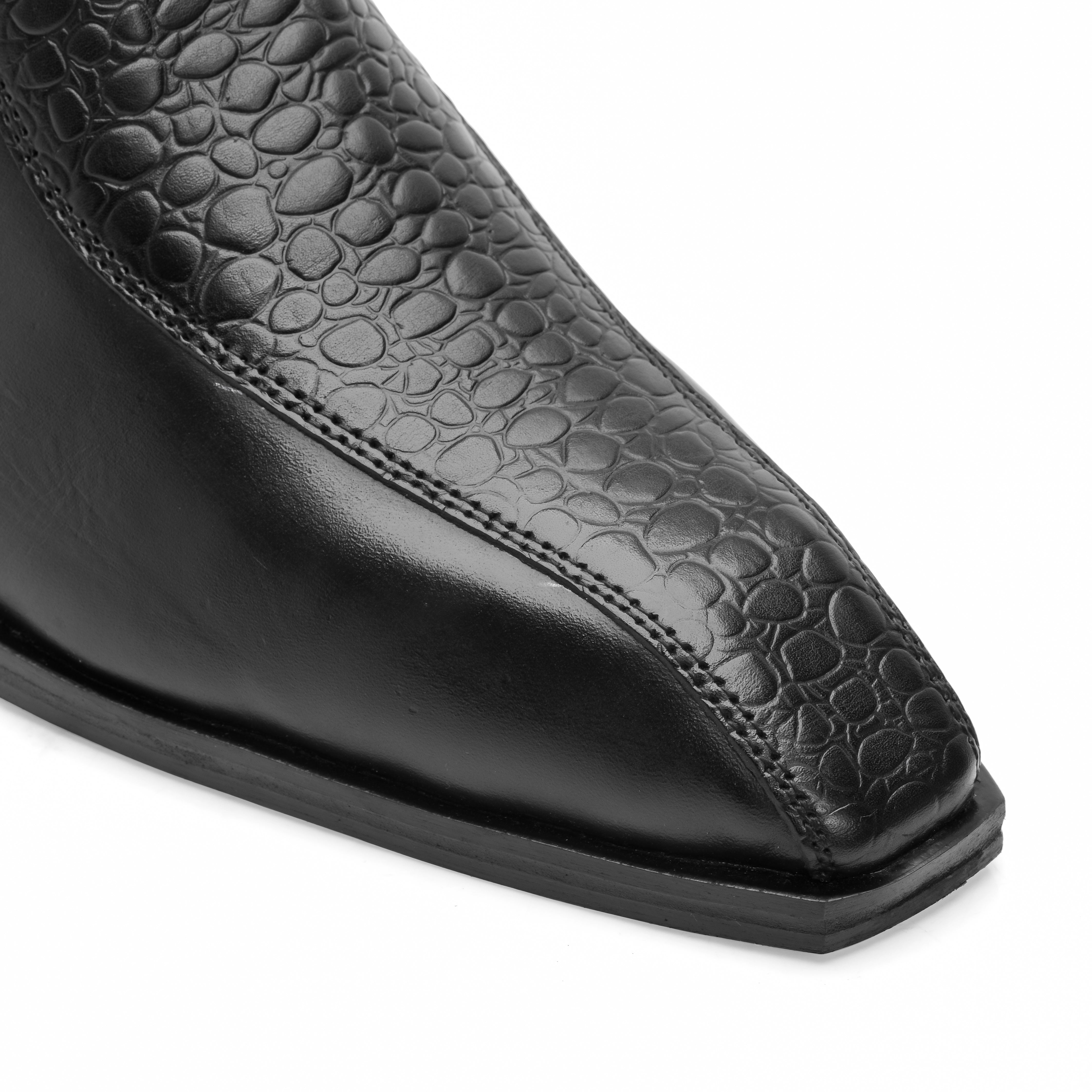 Croco Strip Square-Toe Chelsea - Black