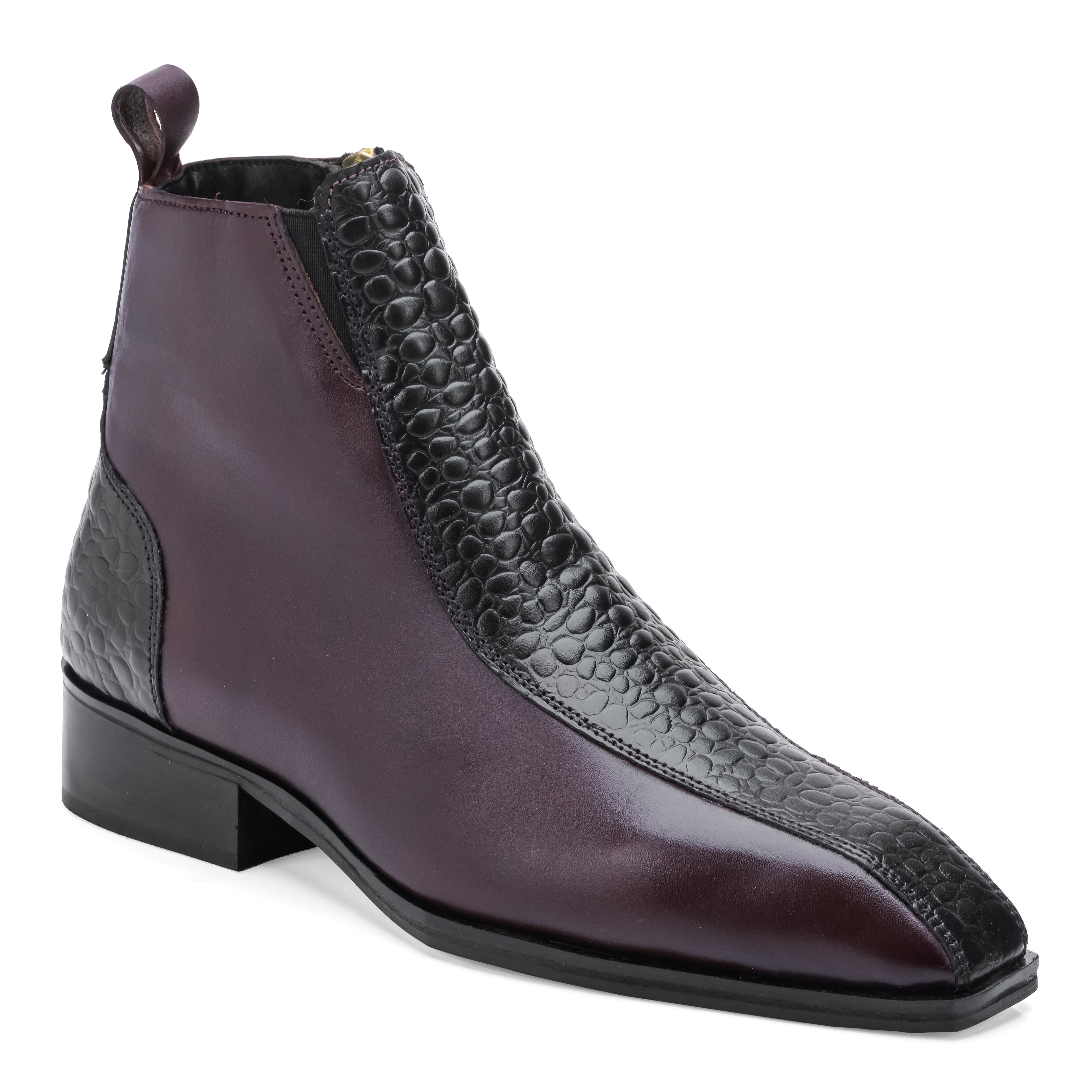 Croco Strip Square-Toe Chelsea - Cherry