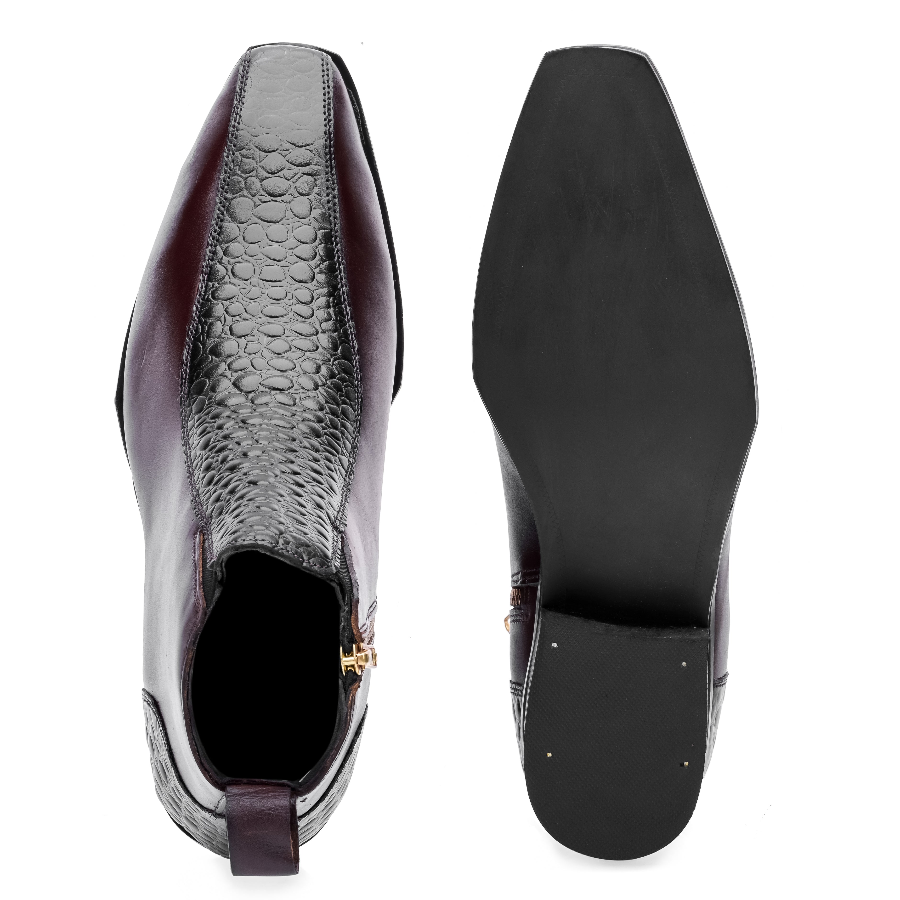 Croco Strip Square-Toe Chelsea - Cherry