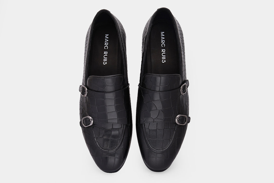 MADRID - BLACK MONK STRAP SHOES