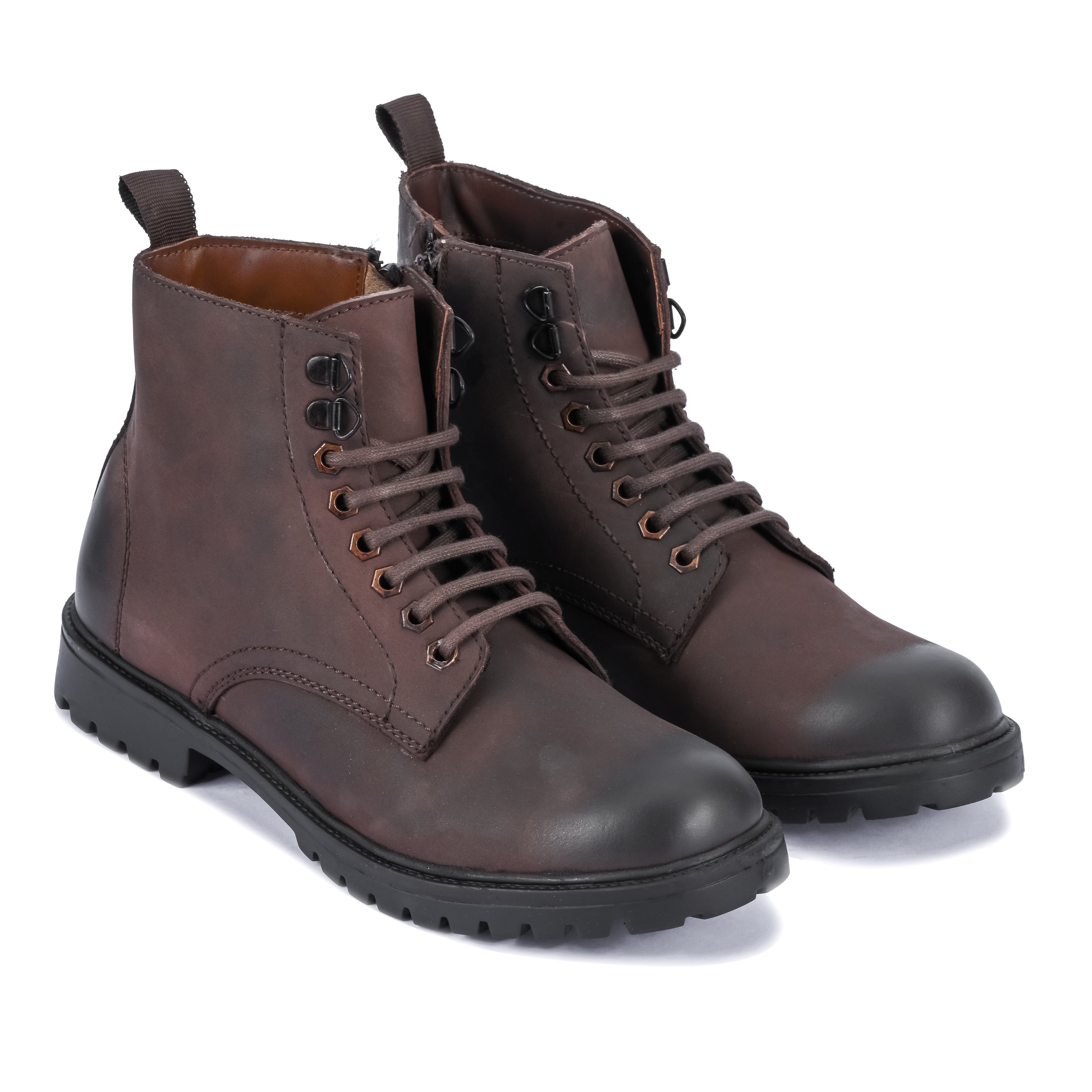 Nubuck Leather Lace-Up Boot - Brown